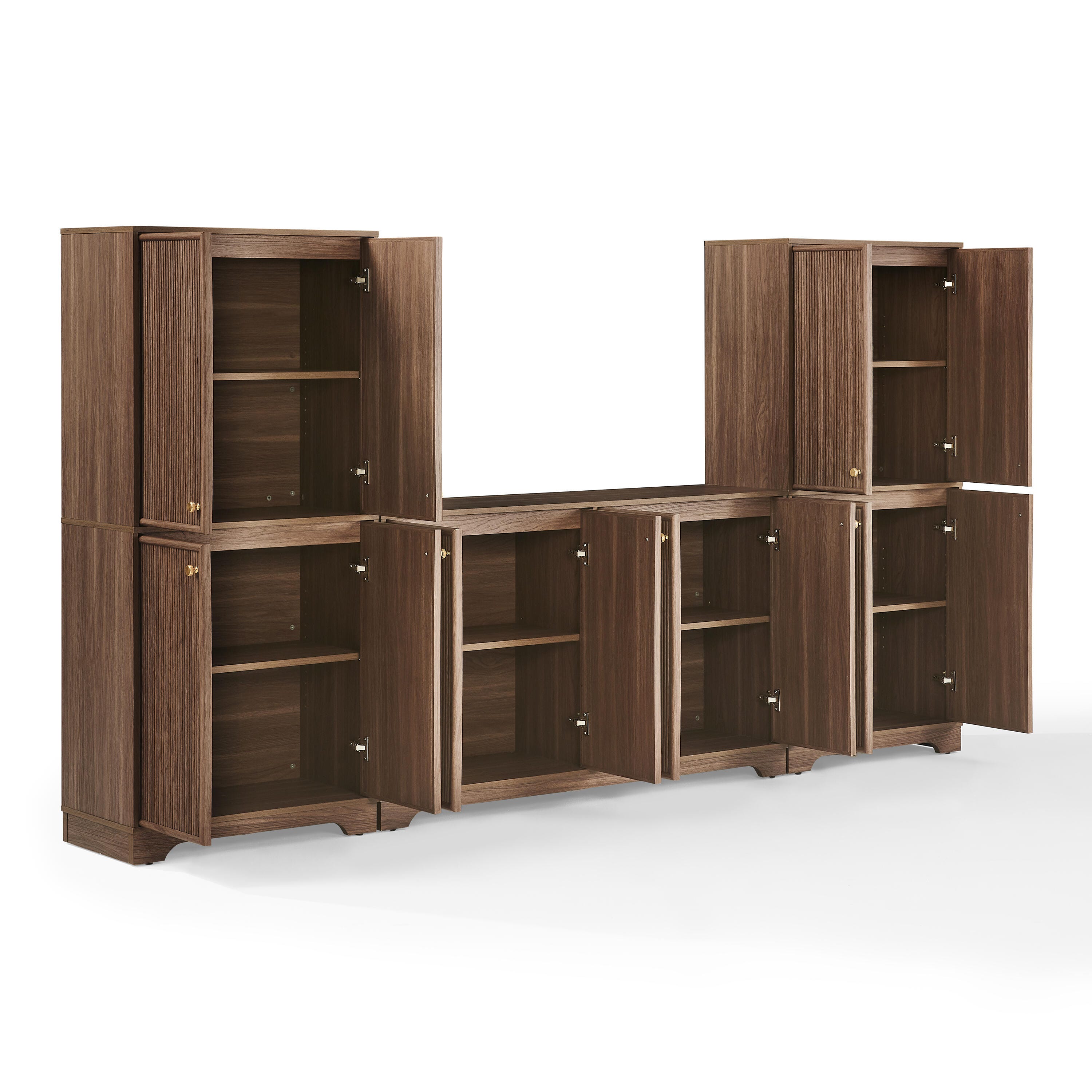Crosley Furniture Naomi 3-Piece Sideboard And Pantry Set, Walnut, large