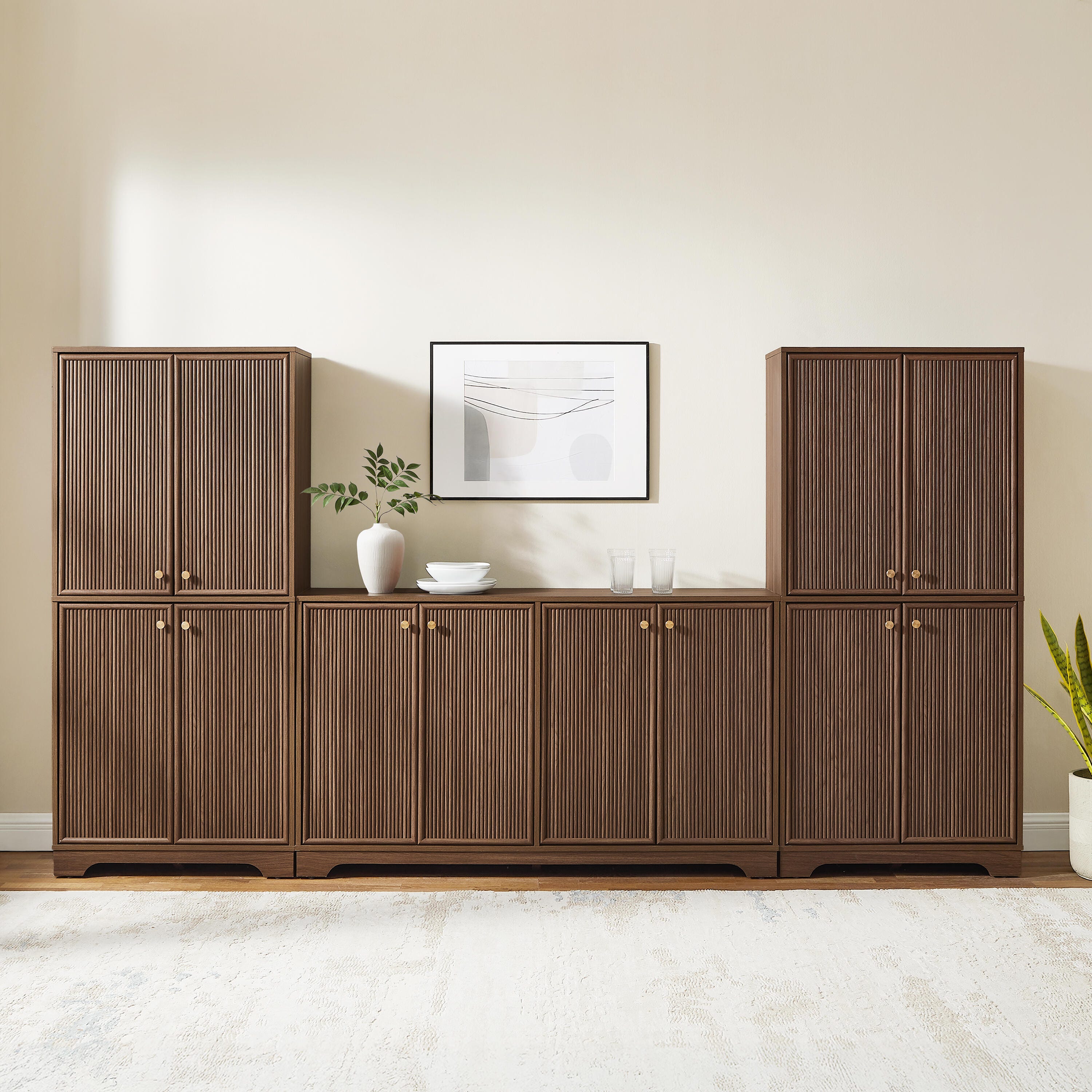 Crosley Furniture Naomi 3-Piece Sideboard And Pantry Set, Walnut, large