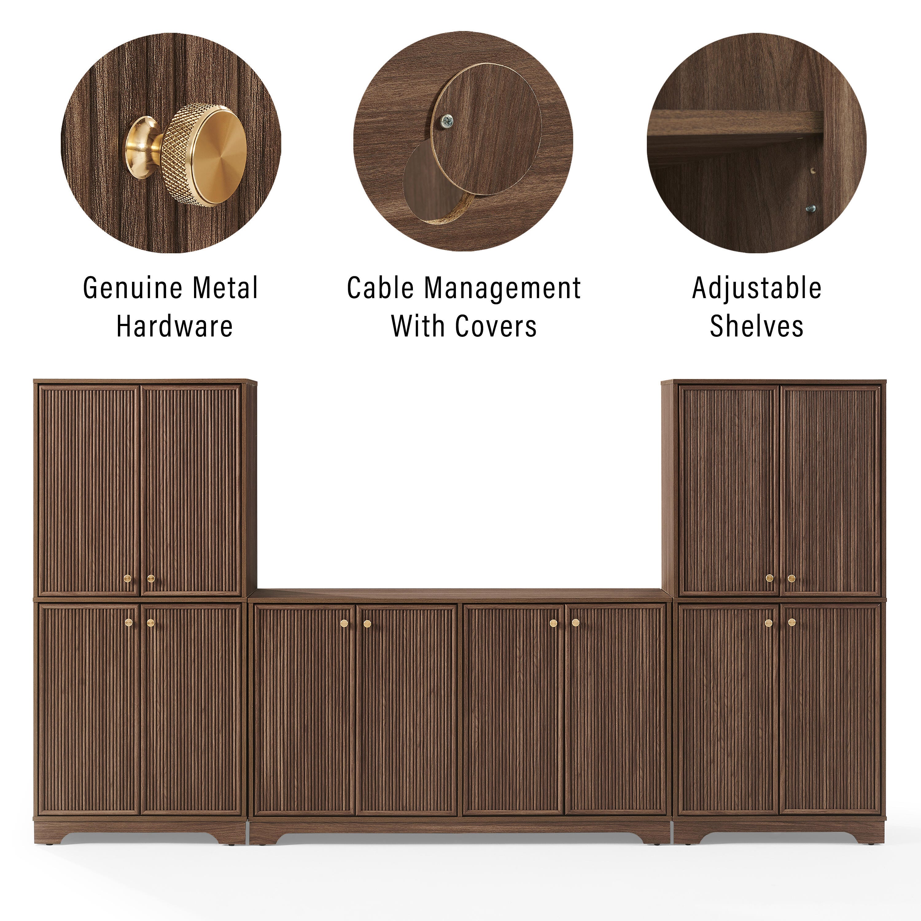 Crosley Furniture Naomi 3-Piece Sideboard And Pantry Set, Walnut, large