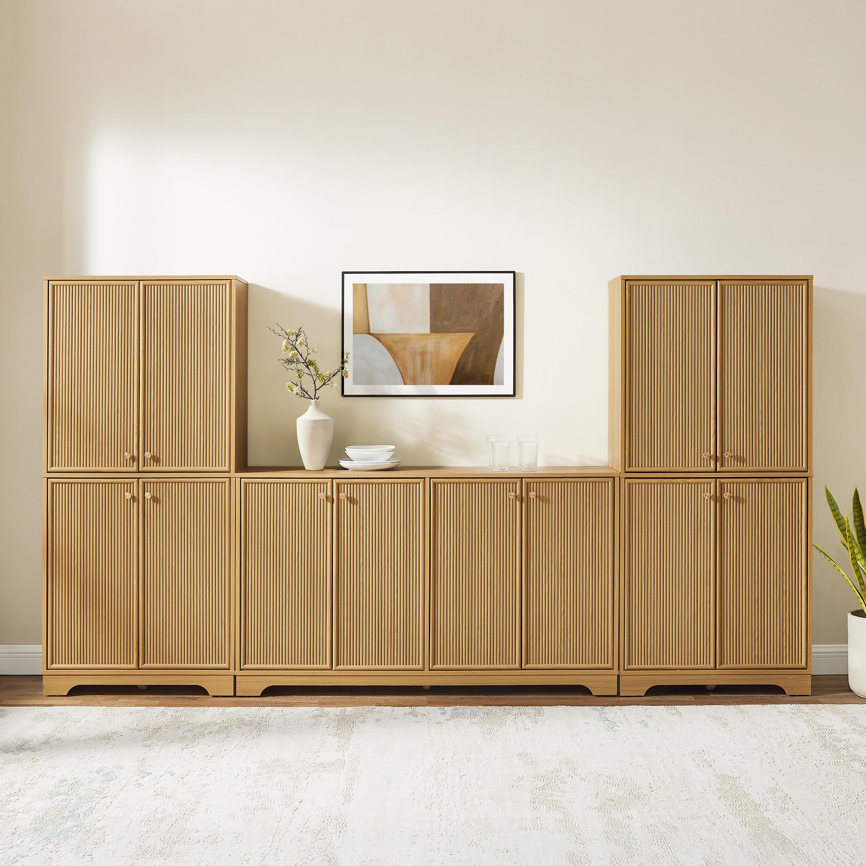 Crosley Furniture Naomi 3-Piece Sideboard And Pantry Set, White Oak, large