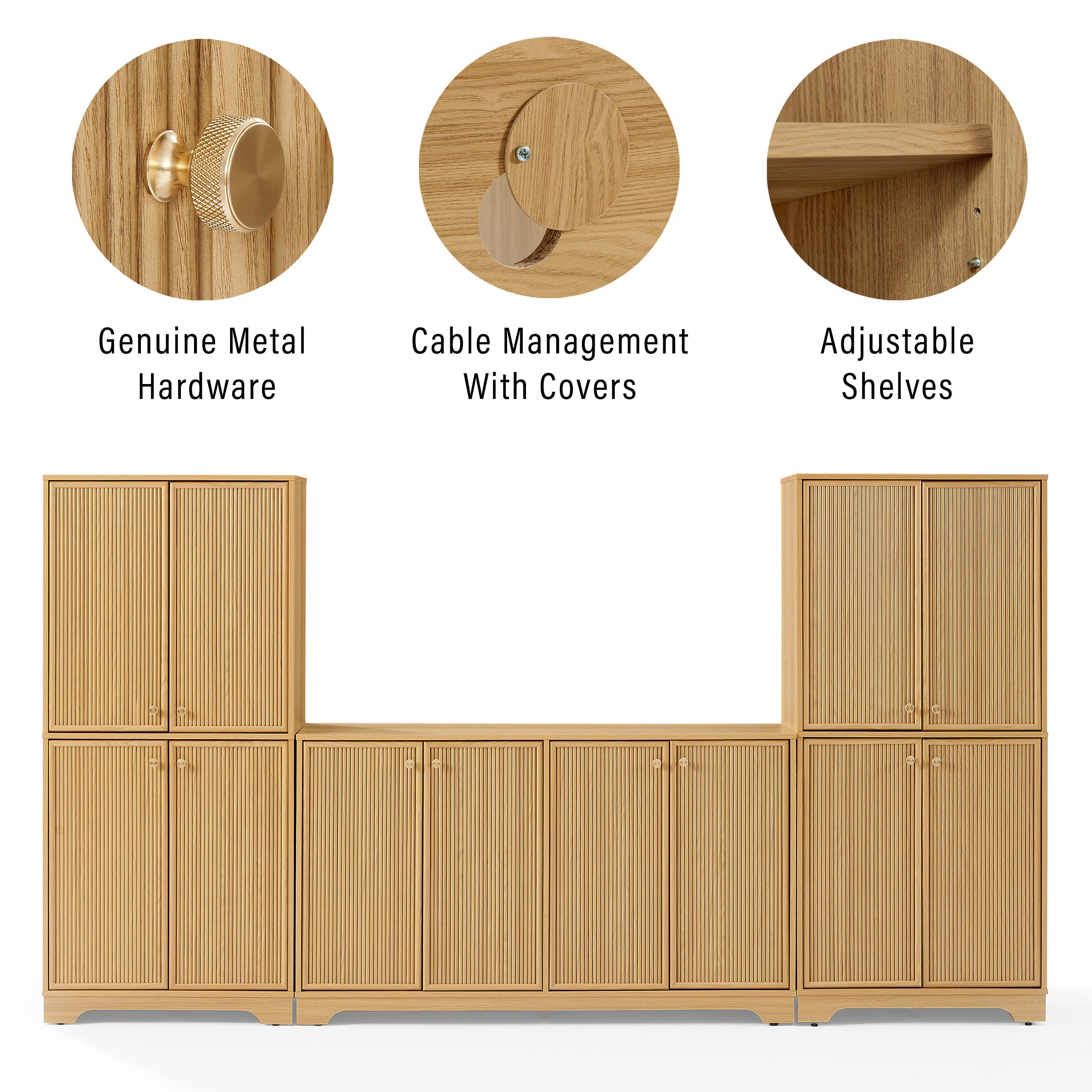 Crosley Furniture Naomi 3-Piece Sideboard And Pantry Set, White Oak, large