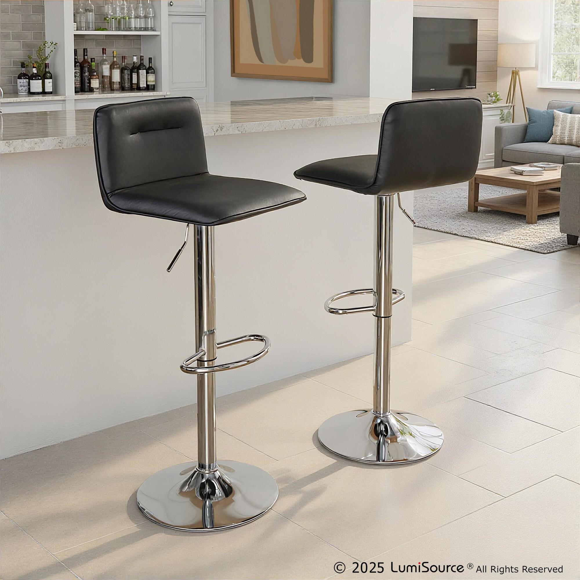 LumiSource Casper Adjustable Bar Height Bar Stool (Set of 2), Black/Chrome, rollover