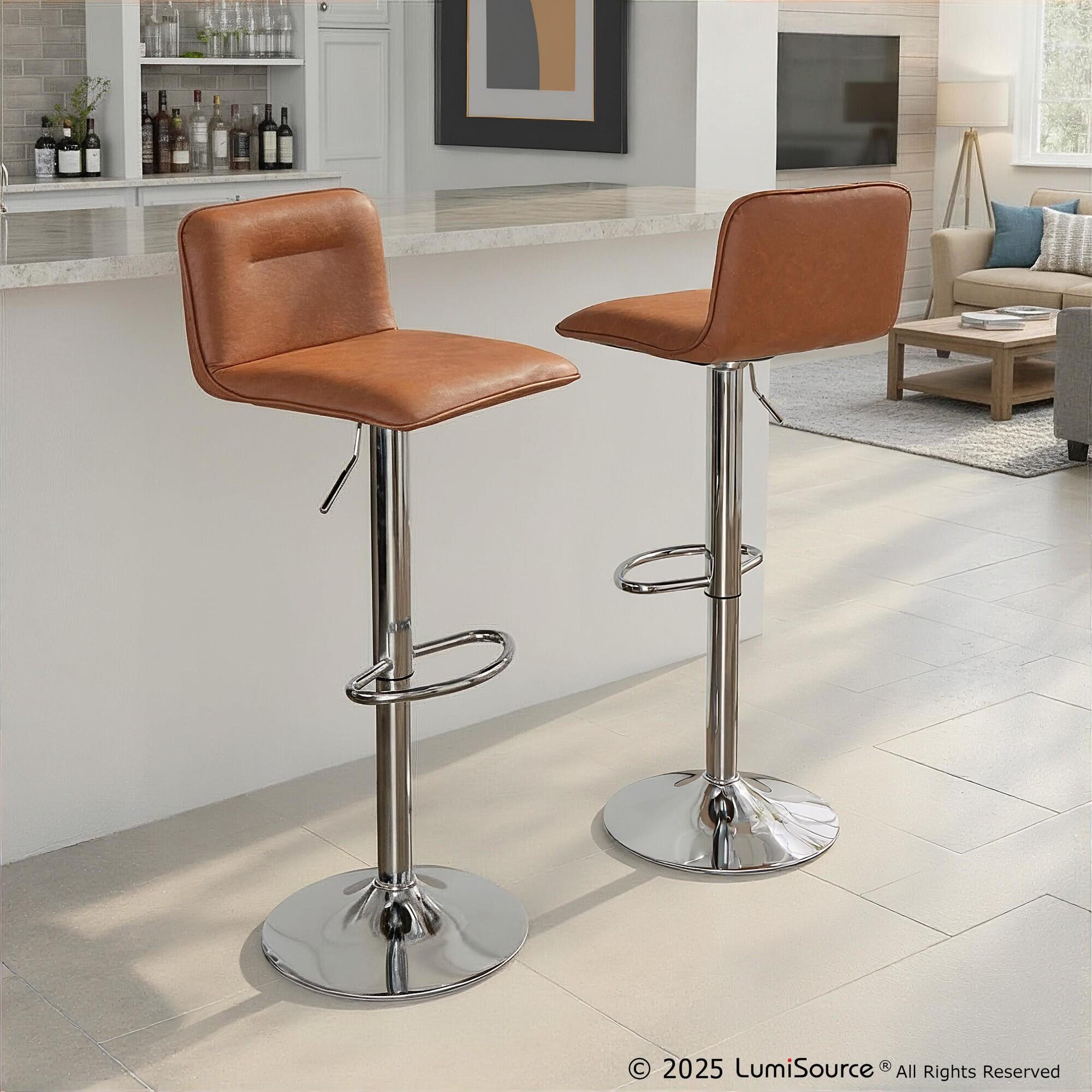LumiSource Casper Adjustable Bar Height Bar Stool (Set of 2), Camel/Chrome, rollover