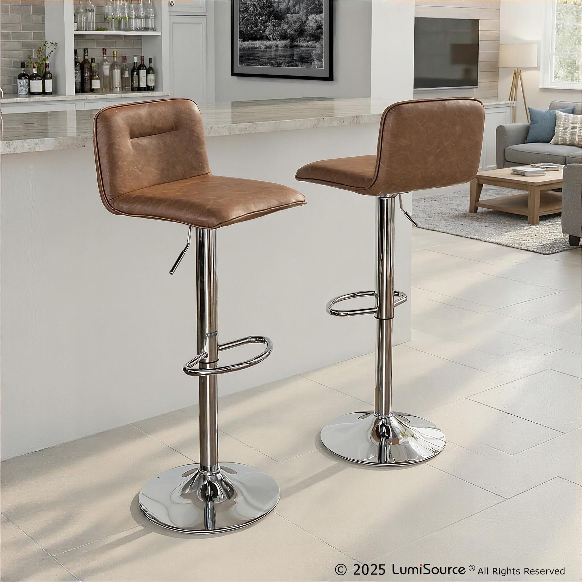 LumiSource Casper Adjustable Bar Height Bar Stool (Set of 2), Espresso/Chrome, large