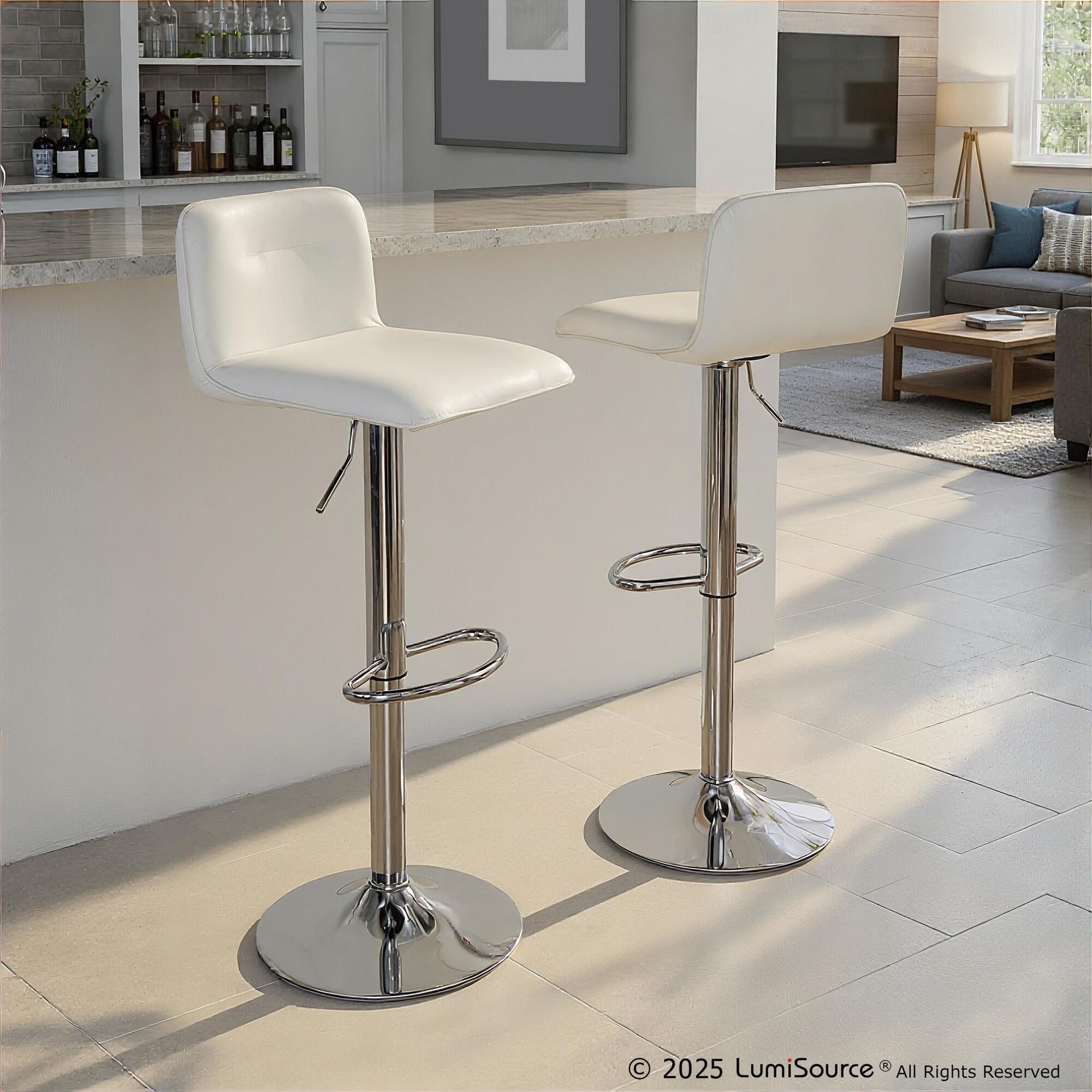 LumiSource Casper Adjustable Bar Height Bar Stool (Set of 2), White/Chrome, rollover
