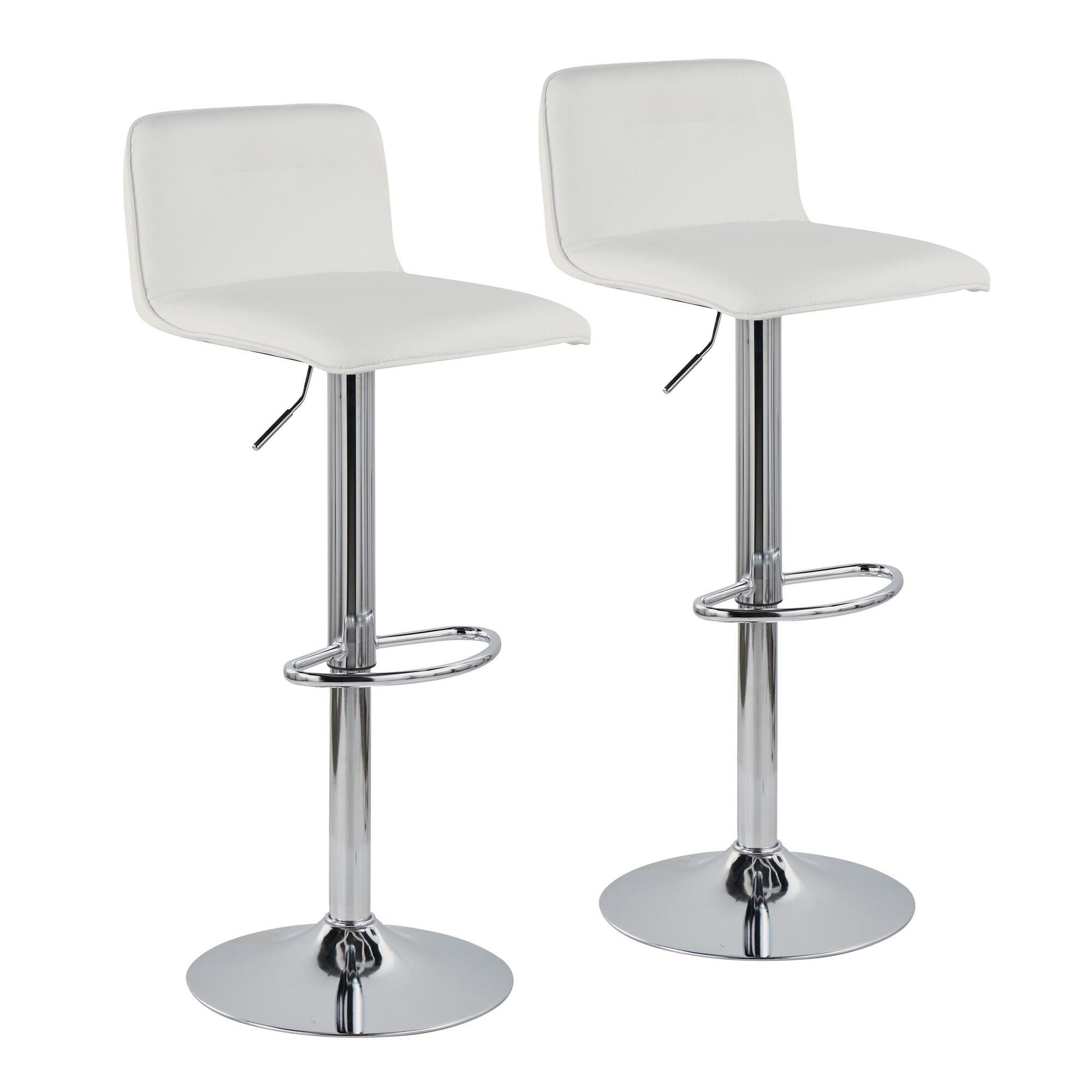 LumiSource Casper Adjustable Bar Height Bar Stool (Set of 2), White/Chrome, large