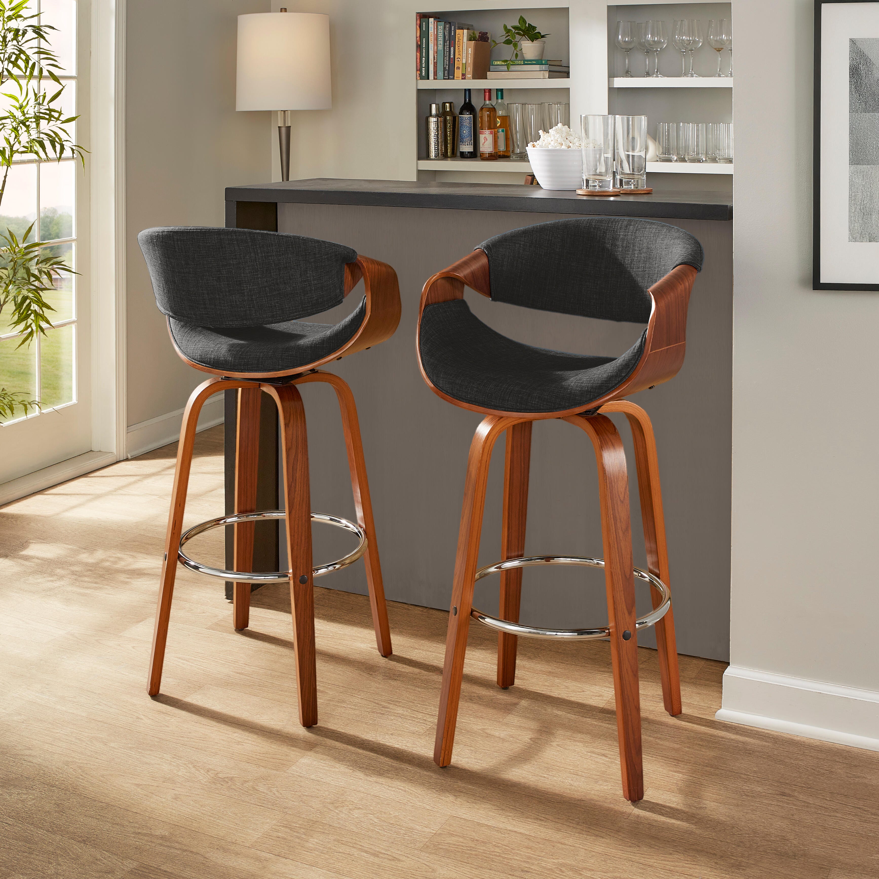 LumiSource Curvini Swivel Bar Height Bar Stool (Set of 2), , large
