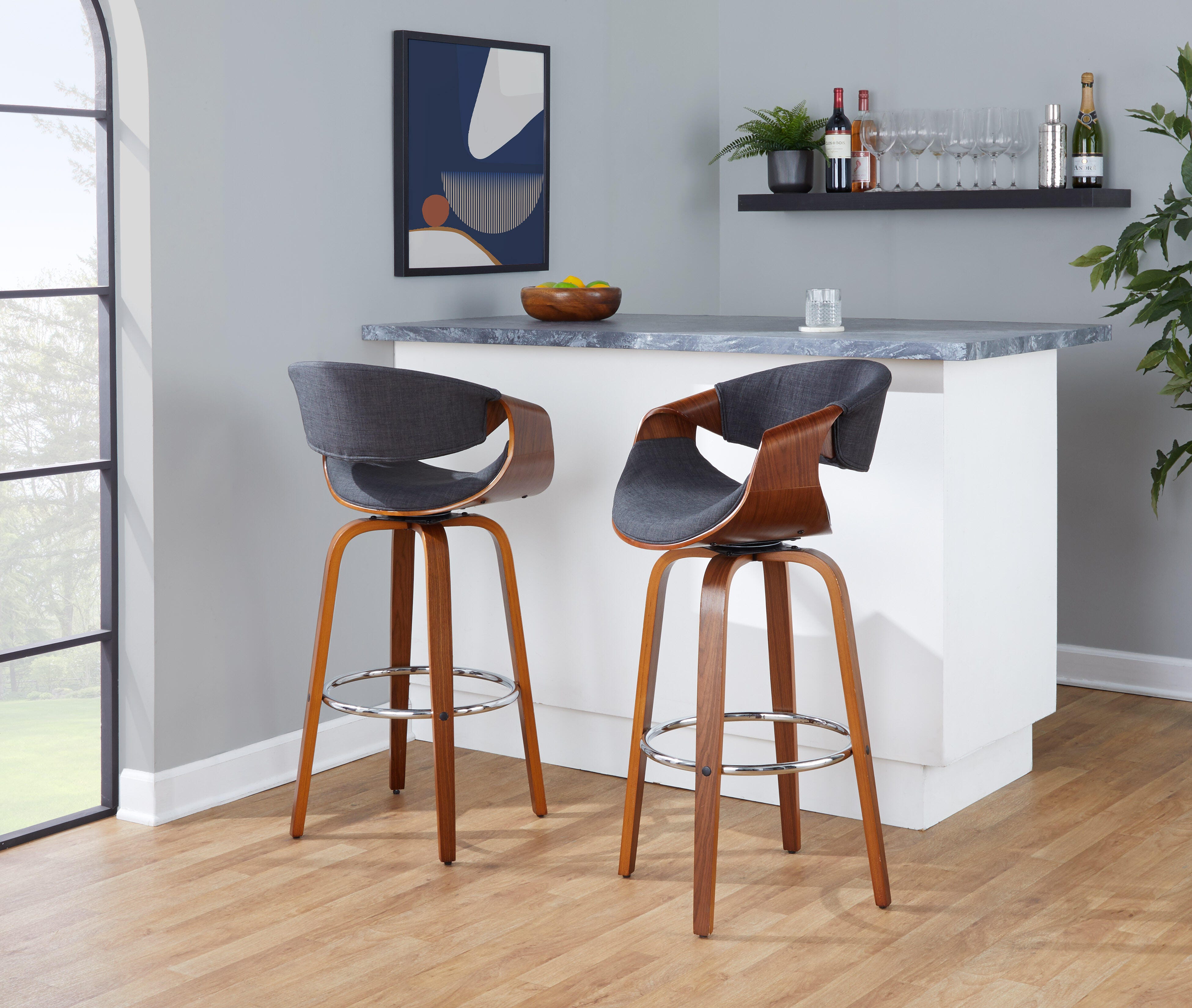 LumiSource Curvini Swivel Bar Height Bar Stool (Set of 2), , large