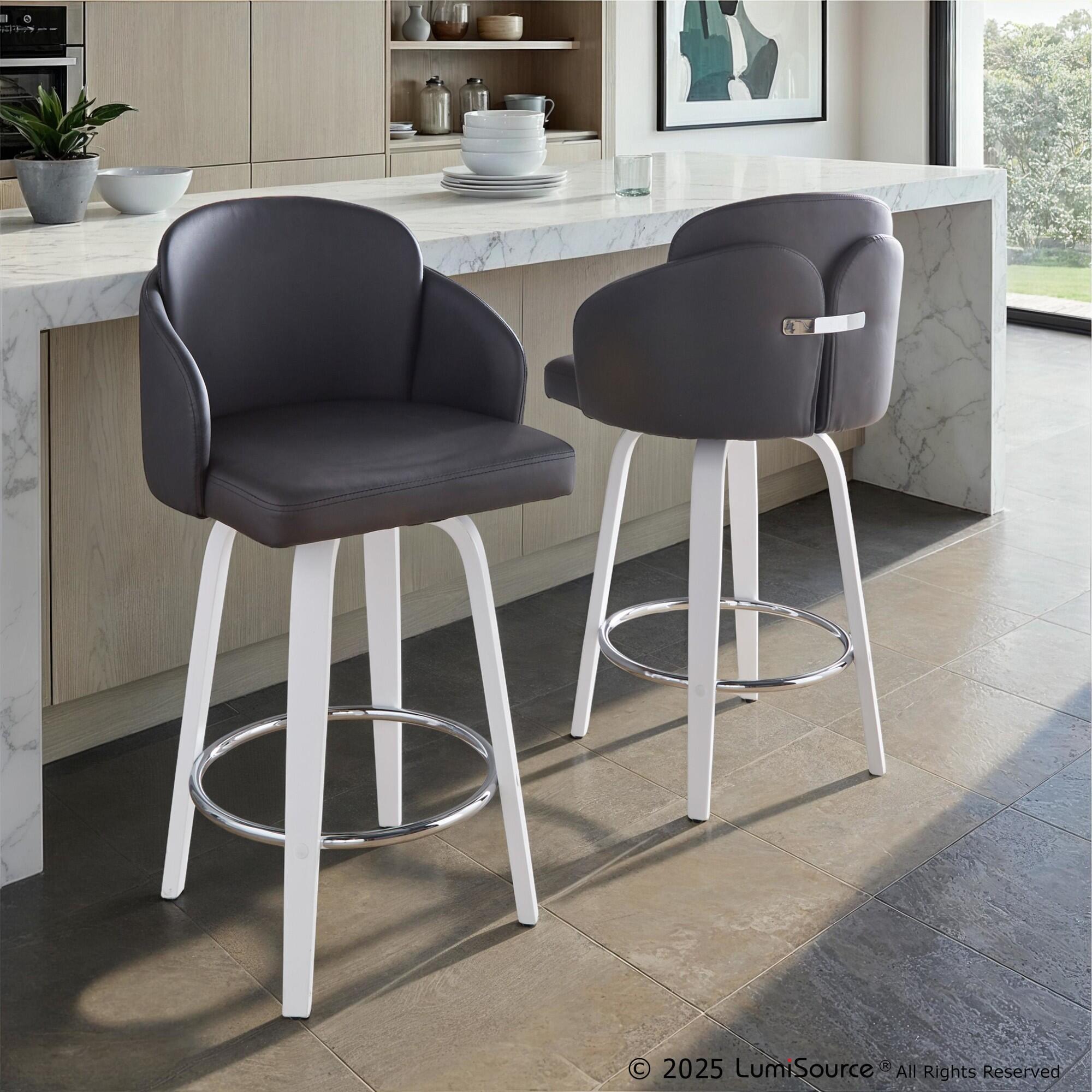 LumiSource Dahlia Solid Counter Height Bar Stool (Set of 2), Black/White, rollover