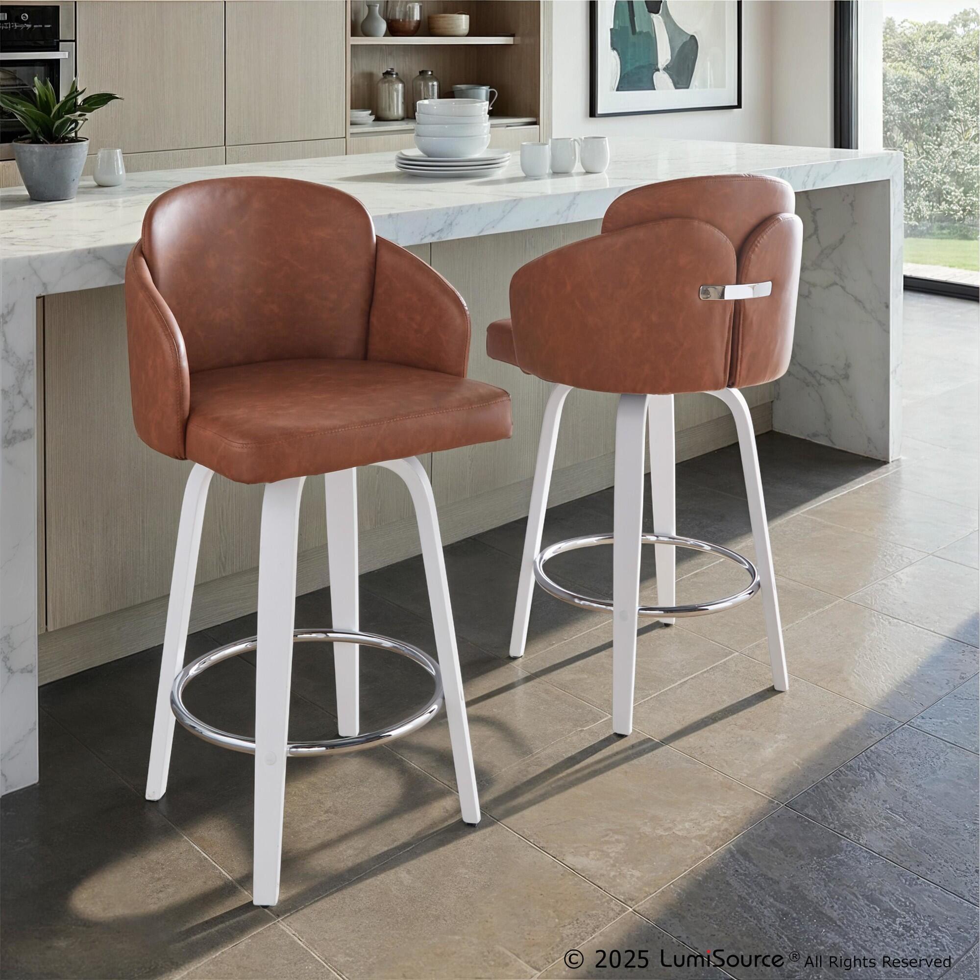 LumiSource Dahlia Solid Counter Height Bar Stool (Set of 2), Camel/White, rollover
