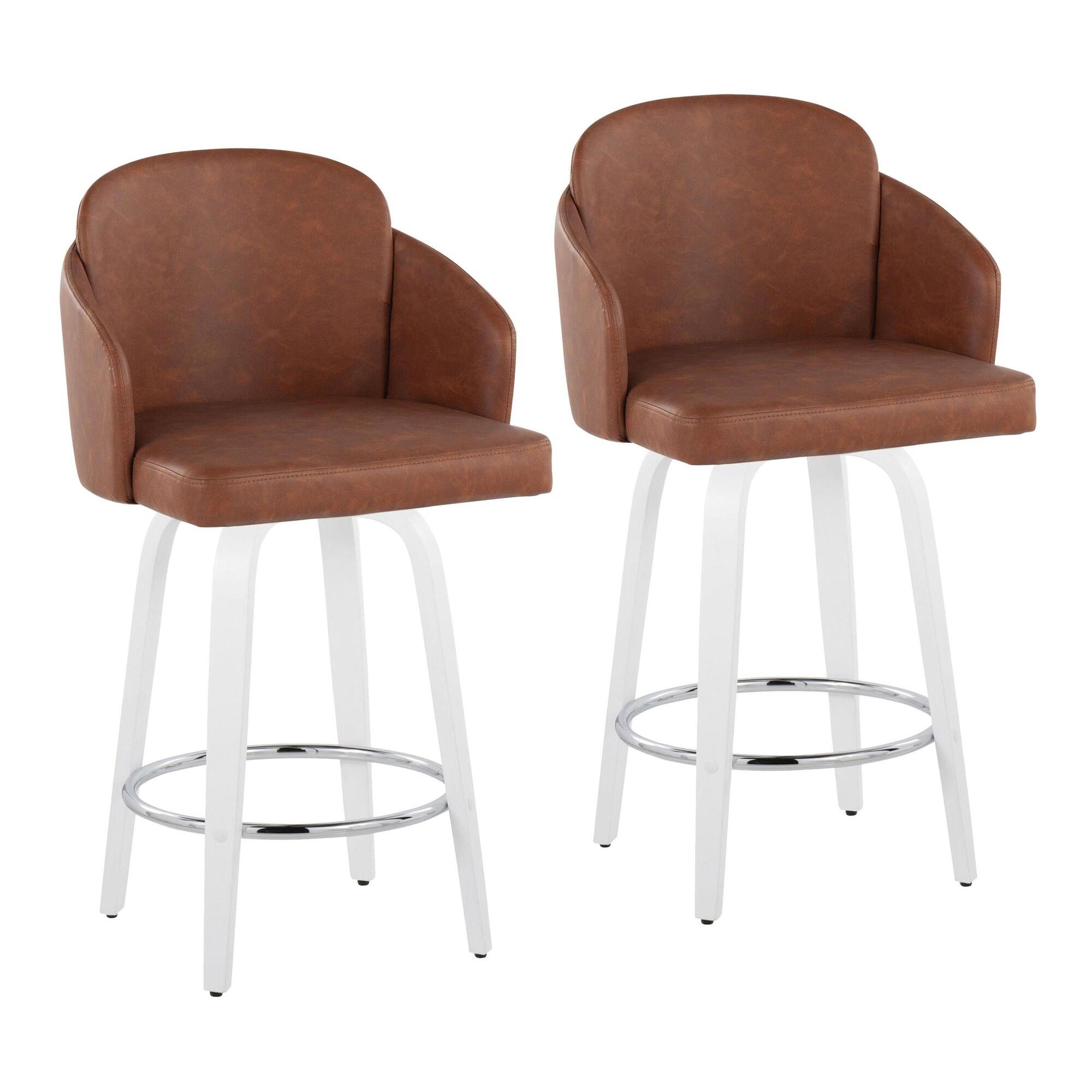 LumiSource Dahlia Solid Counter Height Bar Stool (Set of 2), Camel/White, large