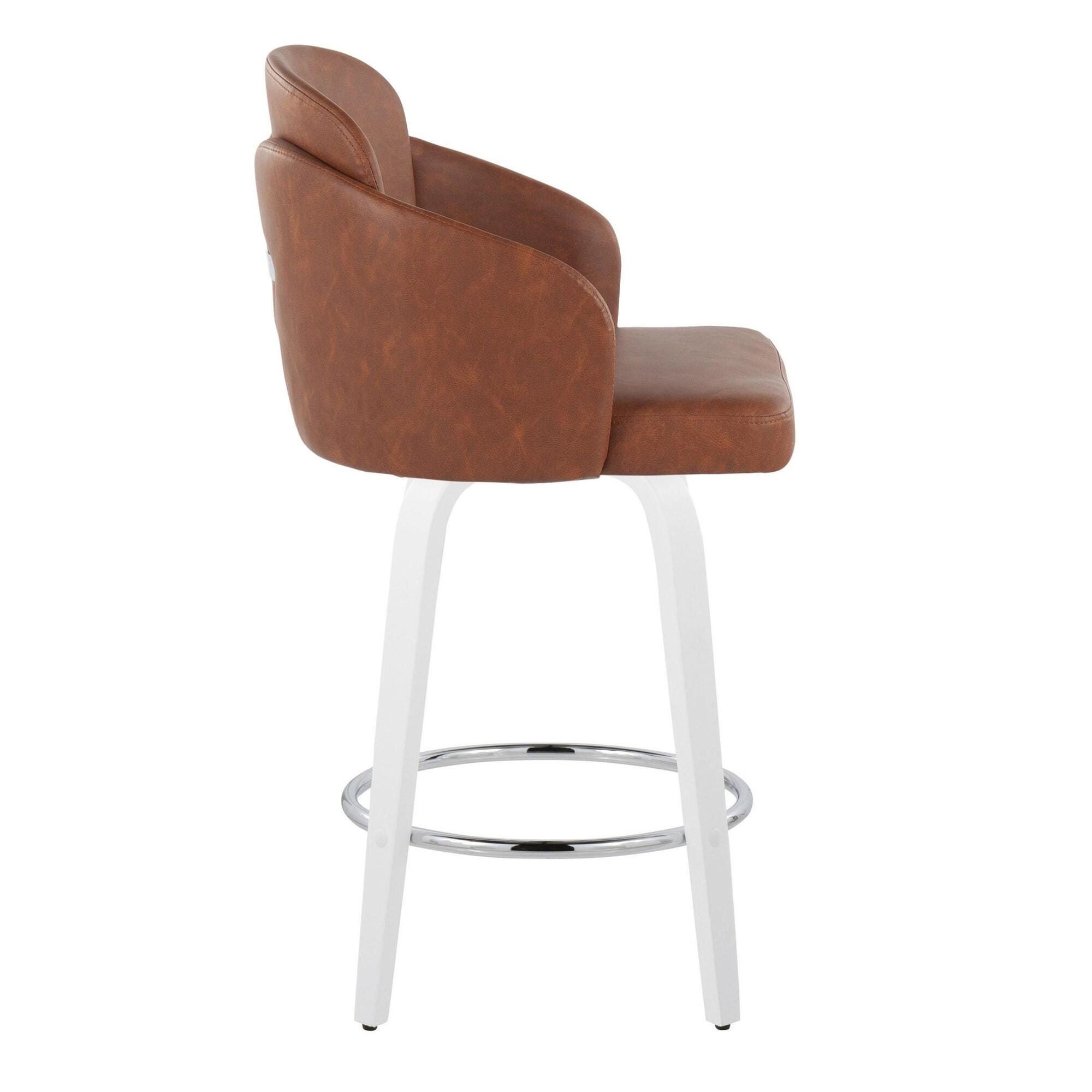 LumiSource Dahlia Solid Counter Height Bar Stool (Set of 2), Camel/White, large