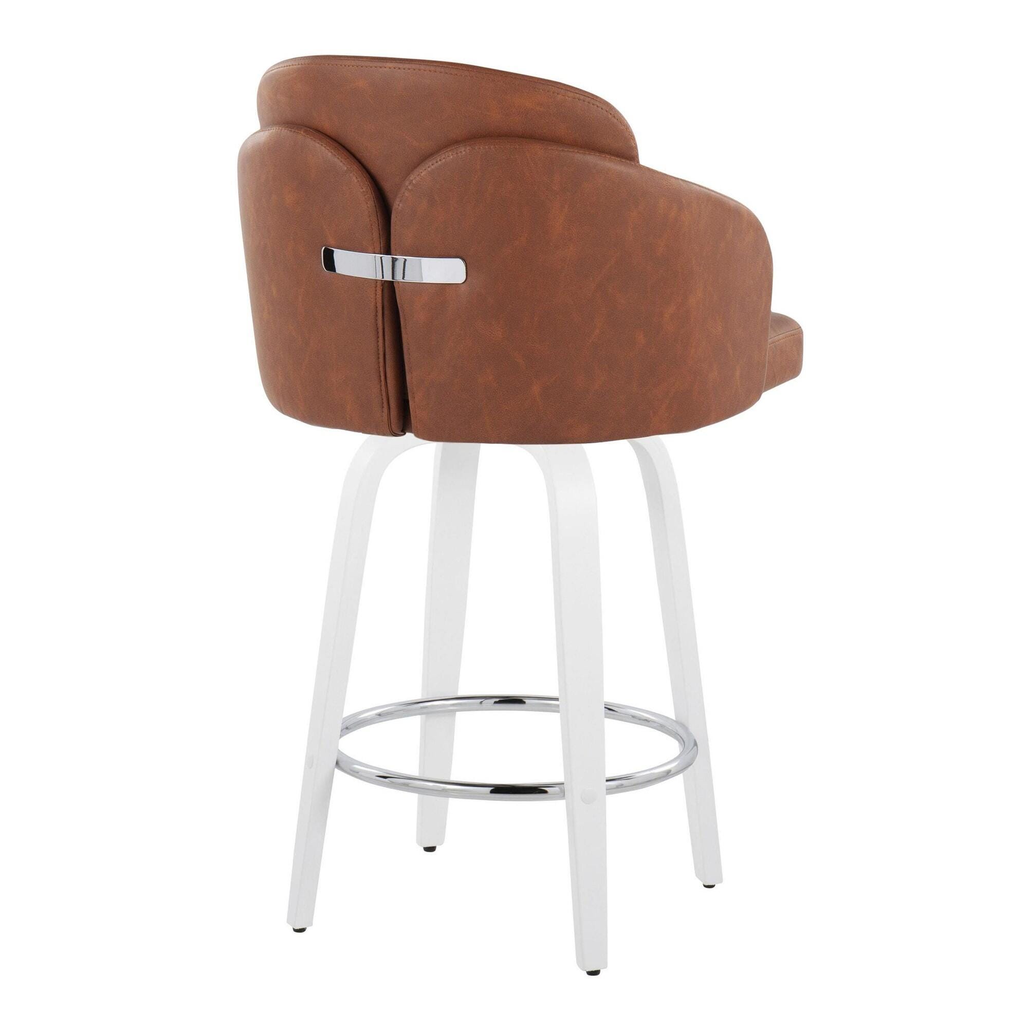 LumiSource Dahlia Solid Counter Height Bar Stool (Set of 2), Camel/White, large