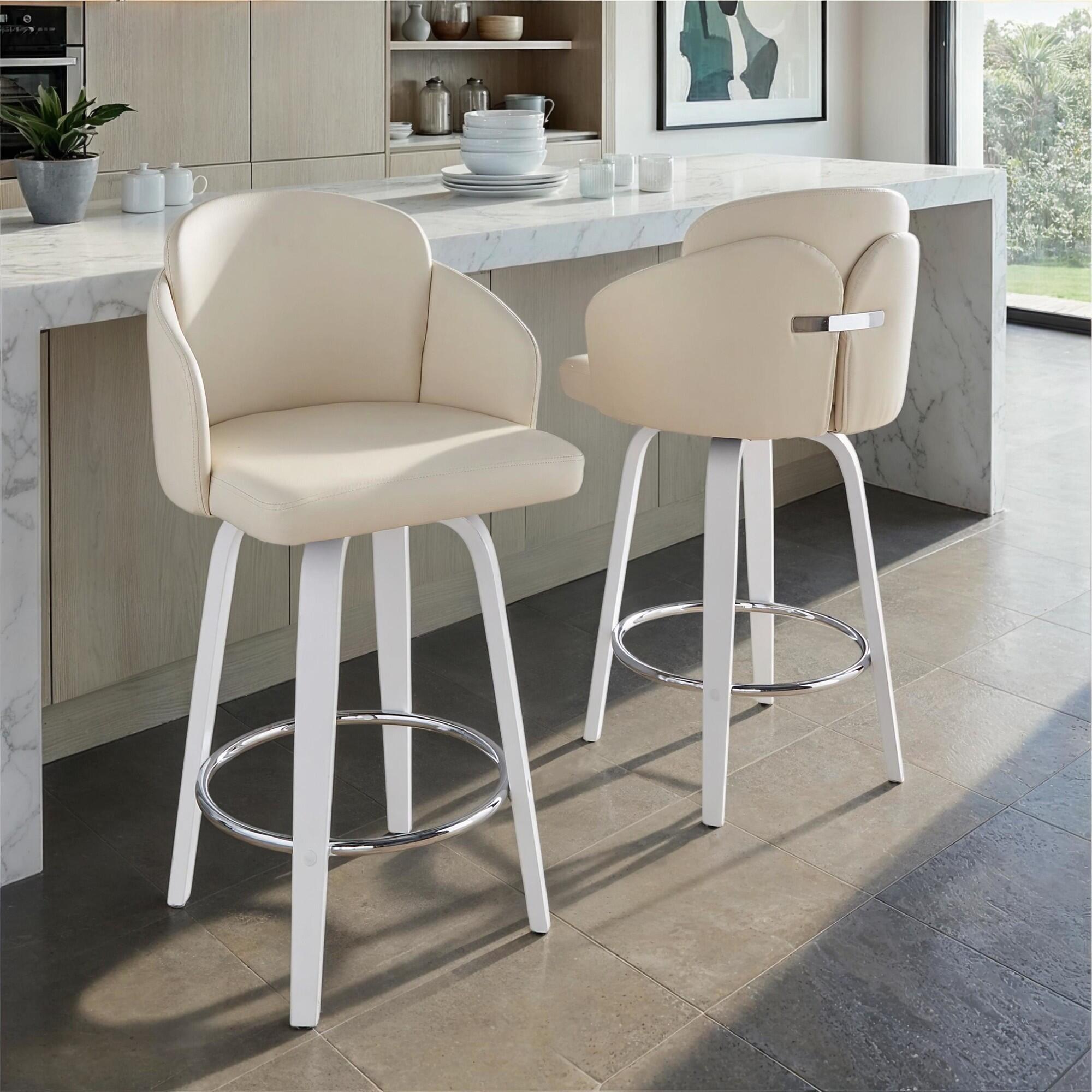 LumiSource Dahlia Solid Counter Height Bar Stool (Set of 2), Cream/White, rollover