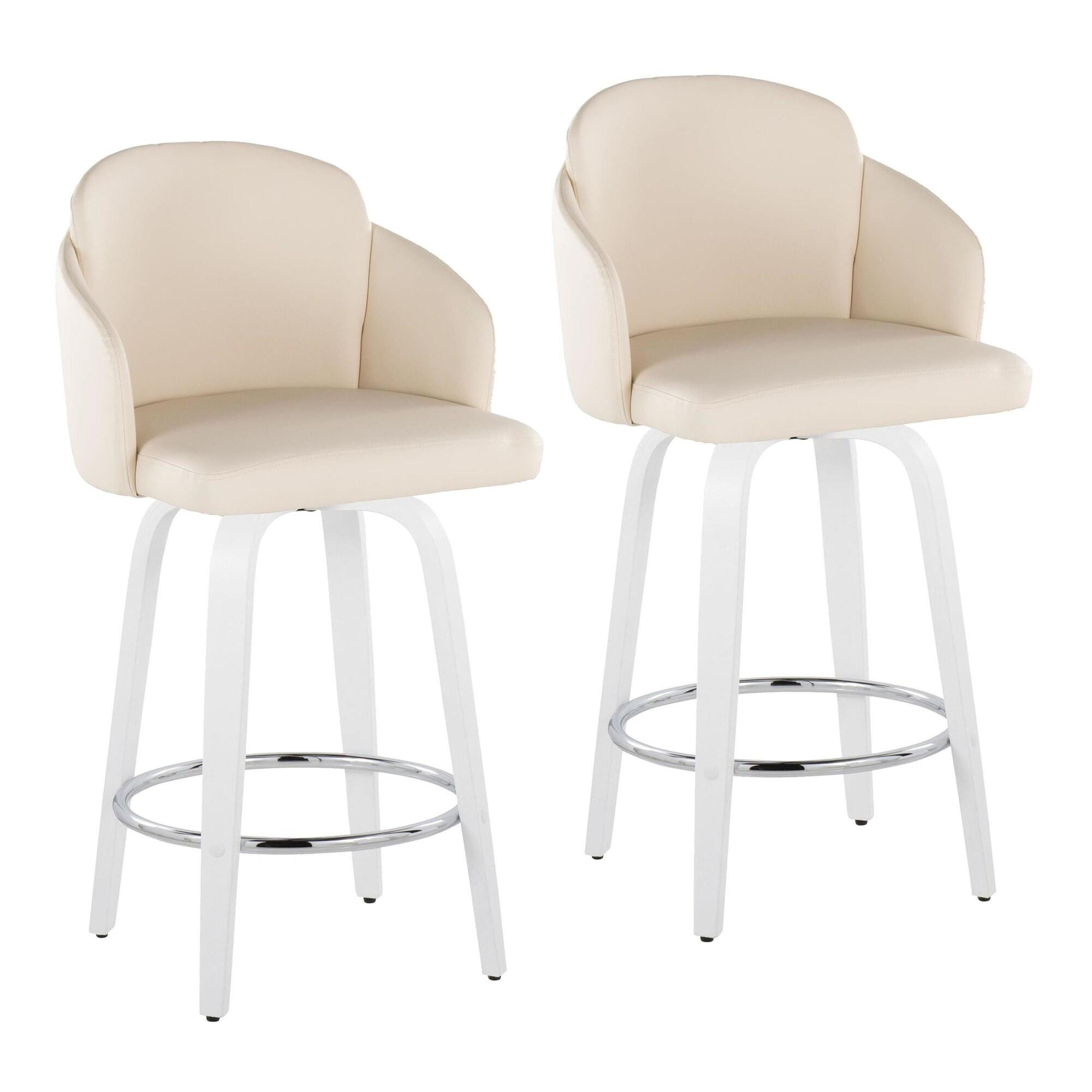 LumiSource Dahlia Solid Counter Height Bar Stool (Set of 2), Cream/White, large