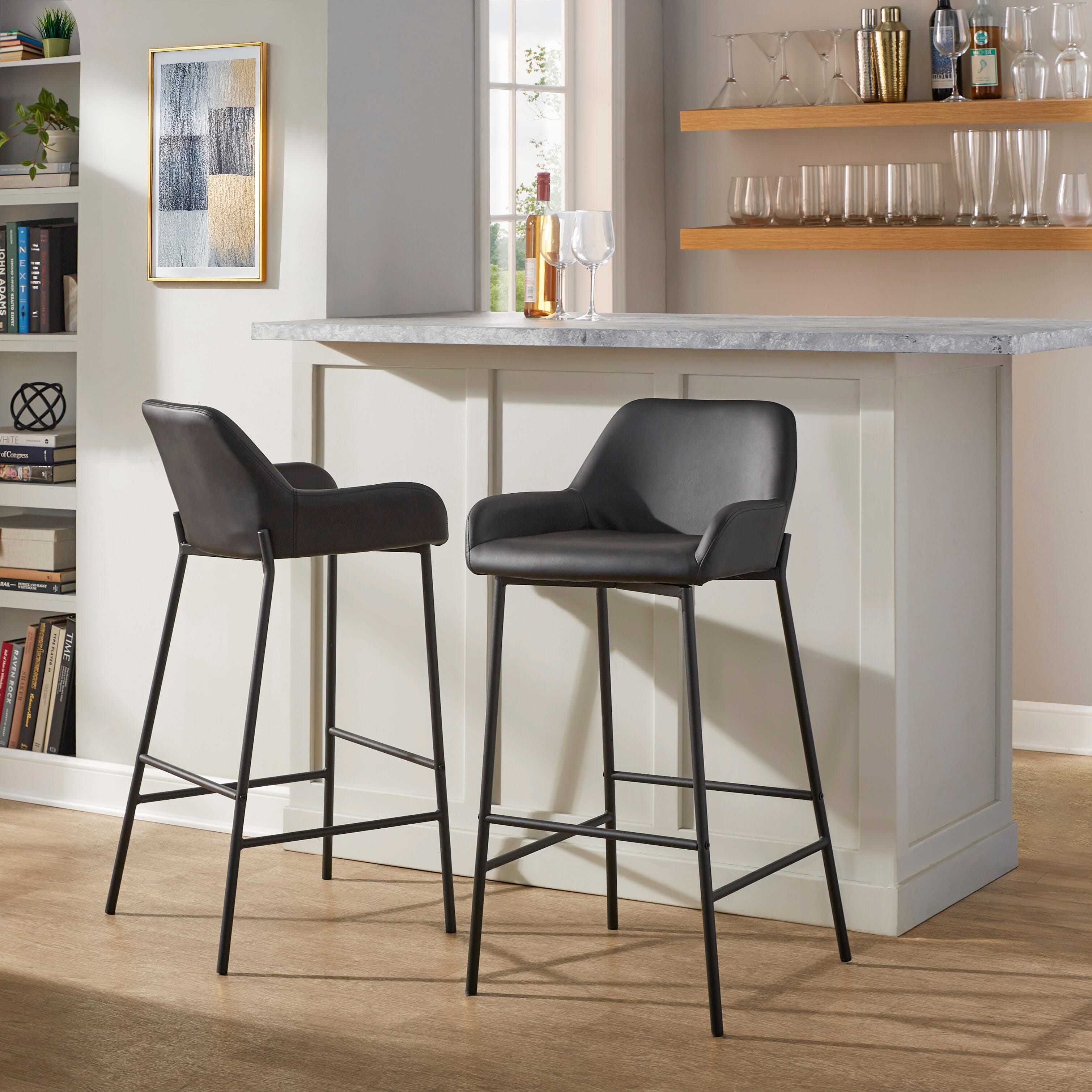 LumiSource Daniella Bar Height Bar Stool (Set of 2), Black, rollover