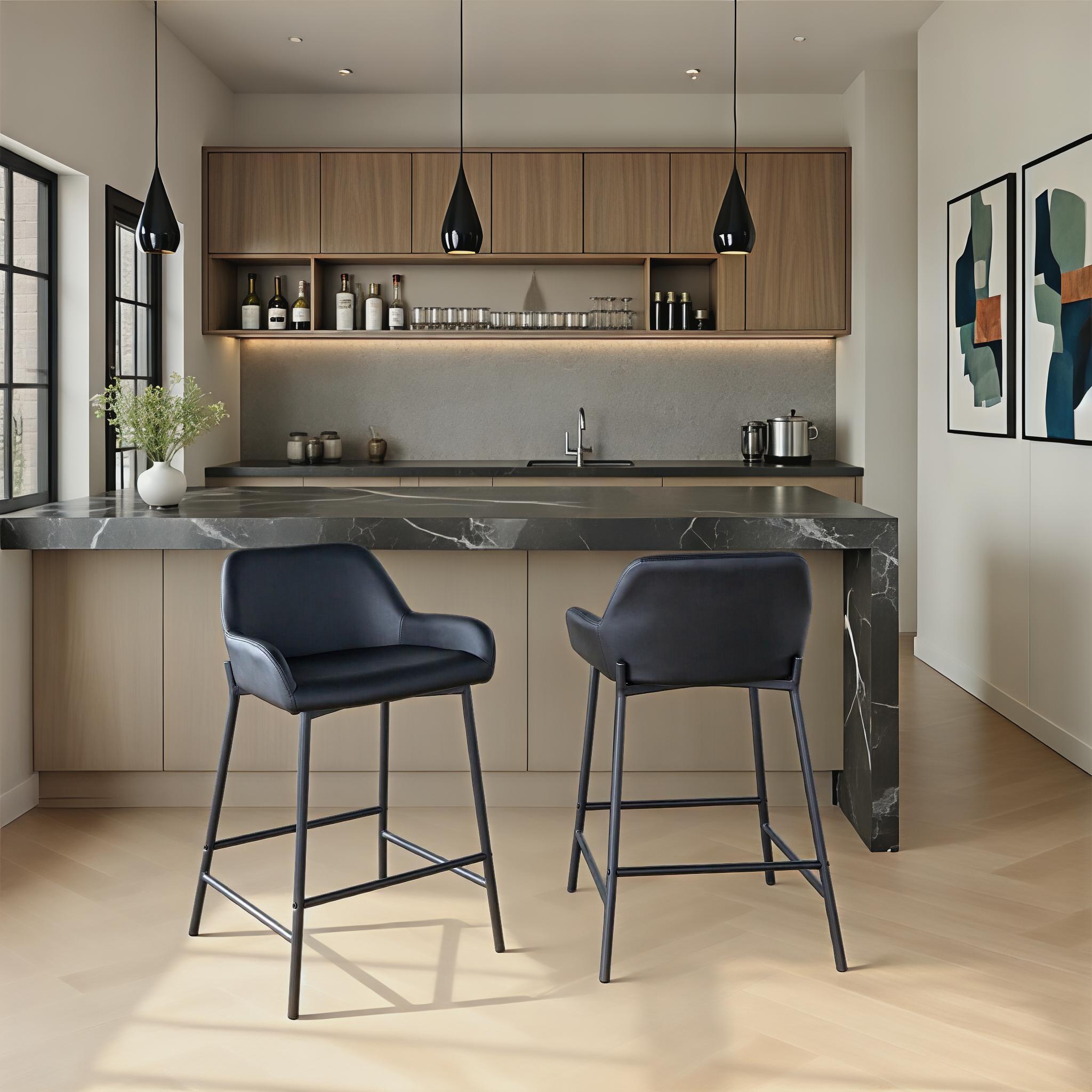 LumiSource Daniella Counter Height Bar Stool (Set of 2), Black, rollover