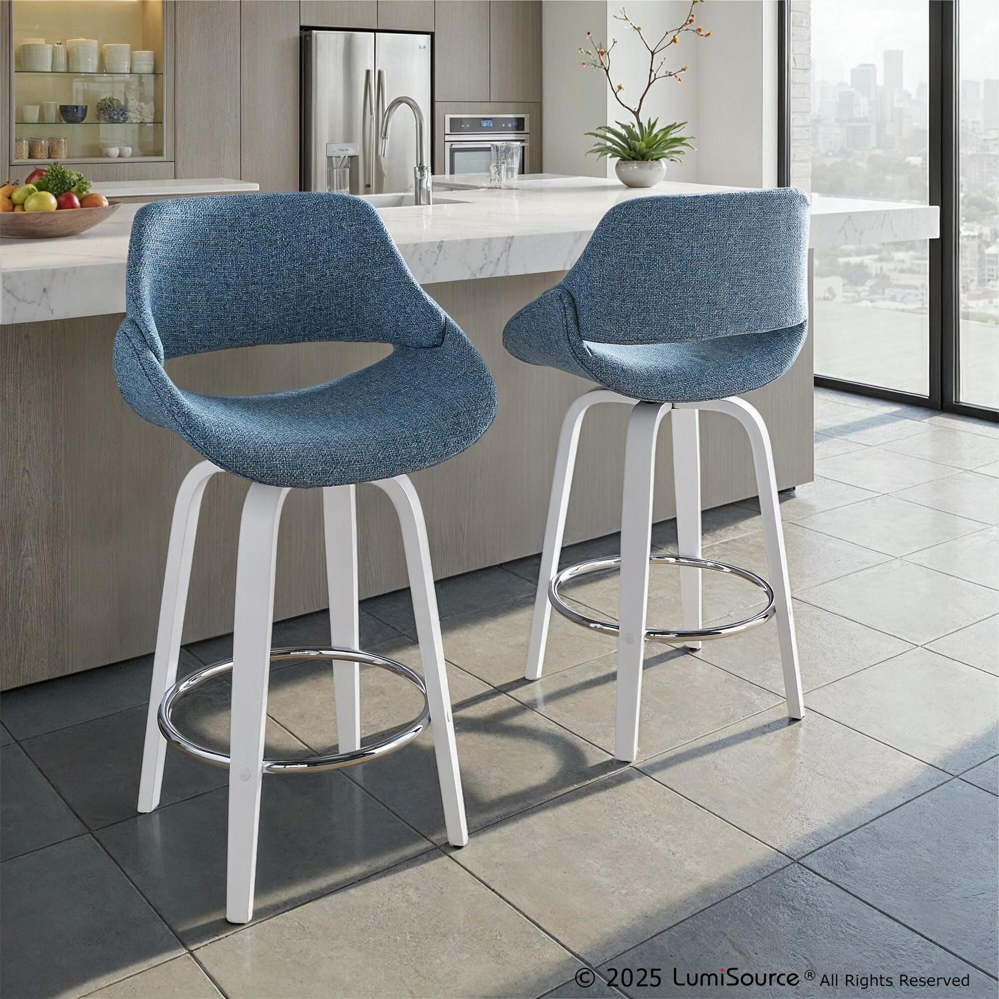 LumiSource Fabrico Counter Height Bar Stool (Set of 2), Blue/White, rollover