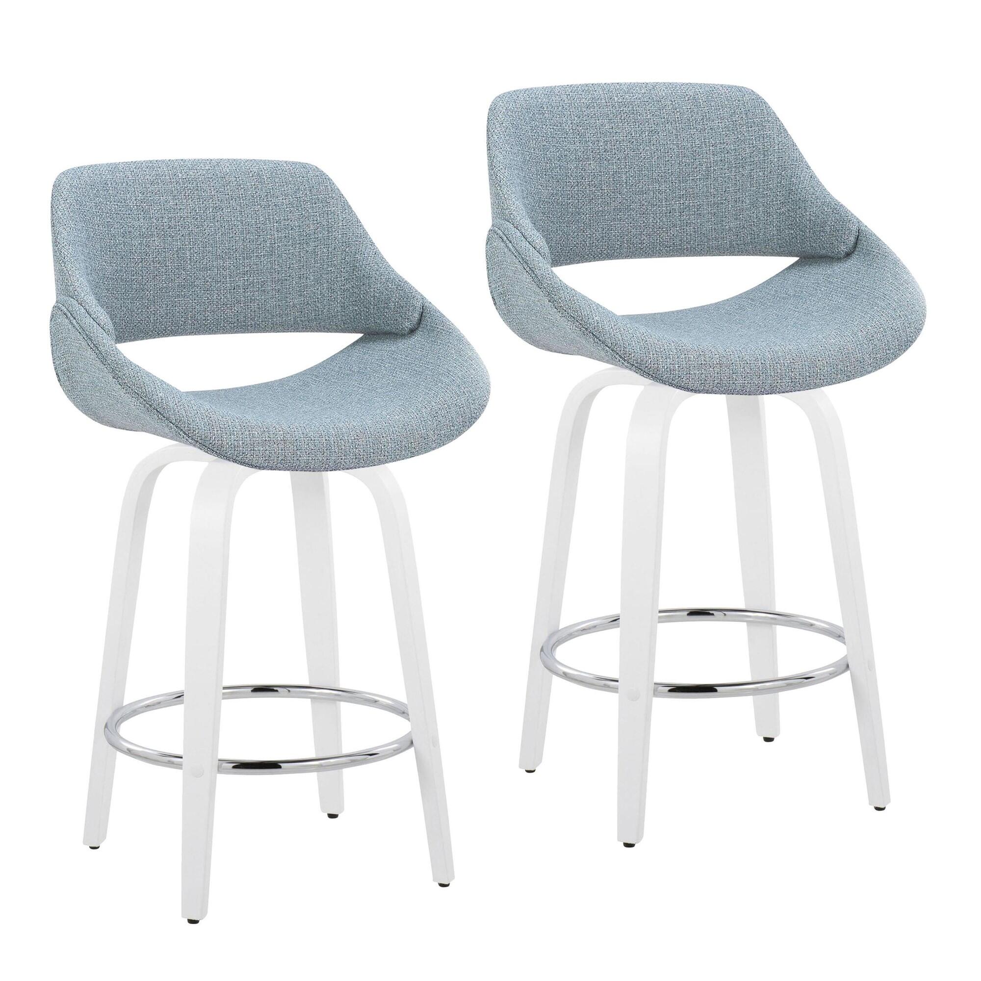 LumiSource Fabrico Counter Height Bar Stool (Set of 2), Blue/White, large