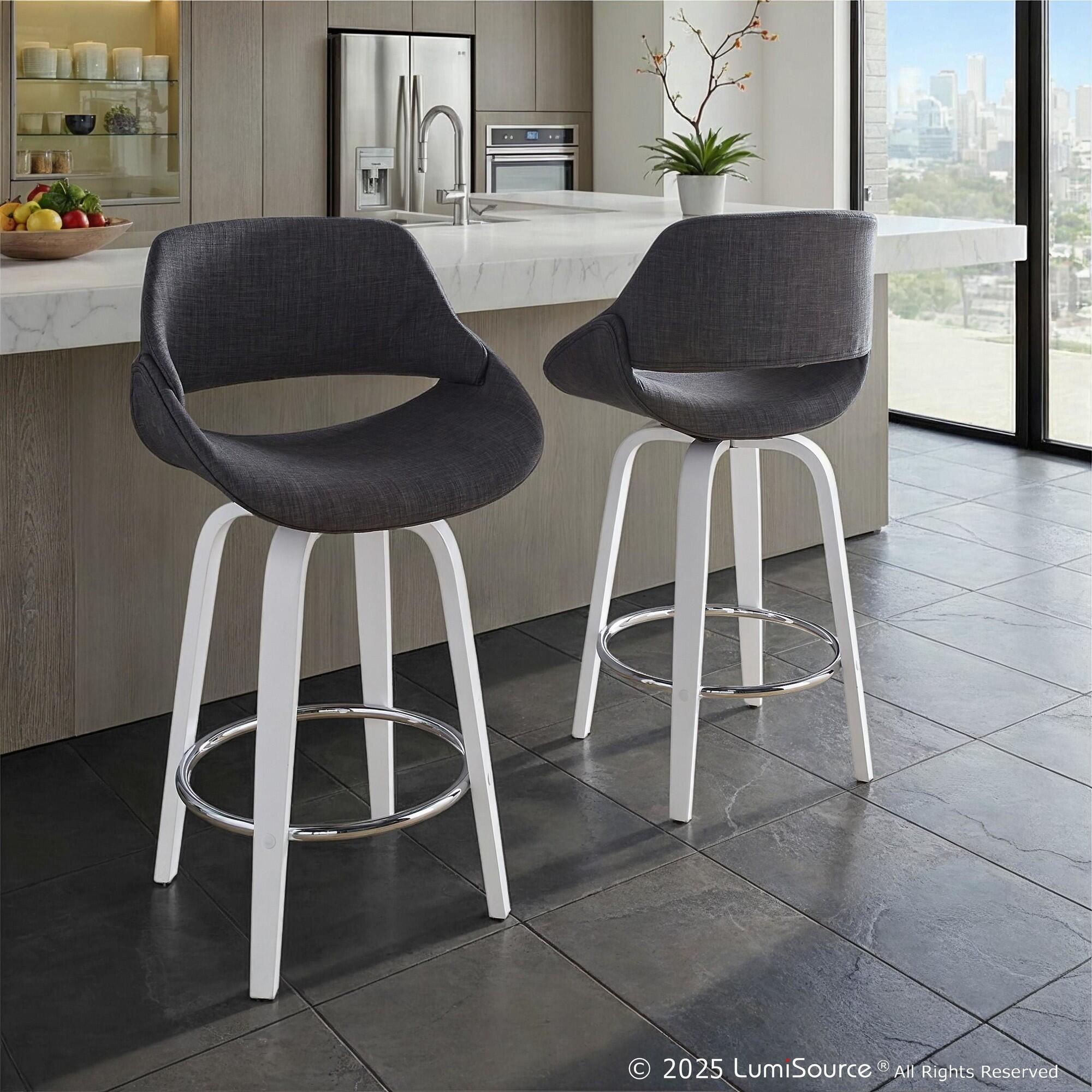 LumiSource Fabrico Counter Height Bar Stool (Set of 2), Gray/White, rollover