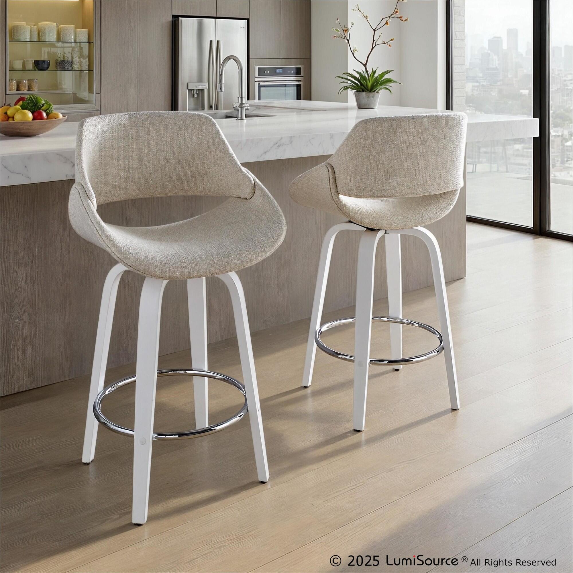 LumiSource Fabrico Counter Height Bar Stool (Set of 2), Cream/White, rollover