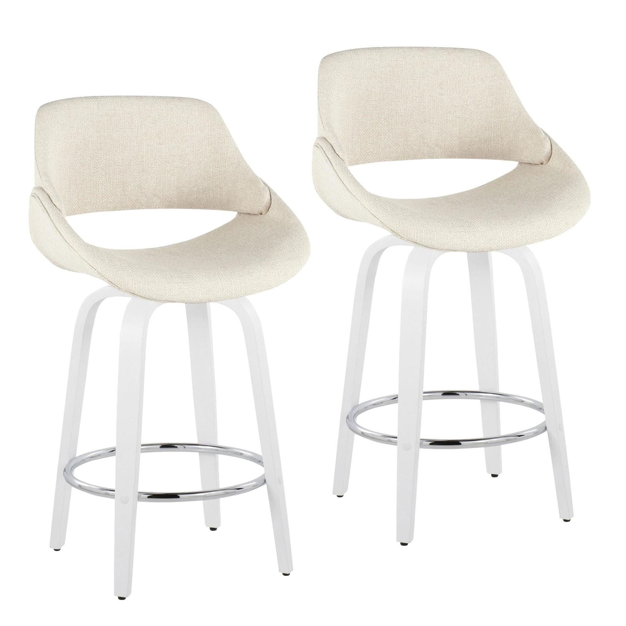 LumiSource Fabrico Counter Height Bar Stool (Set of 2), Cream/White, large