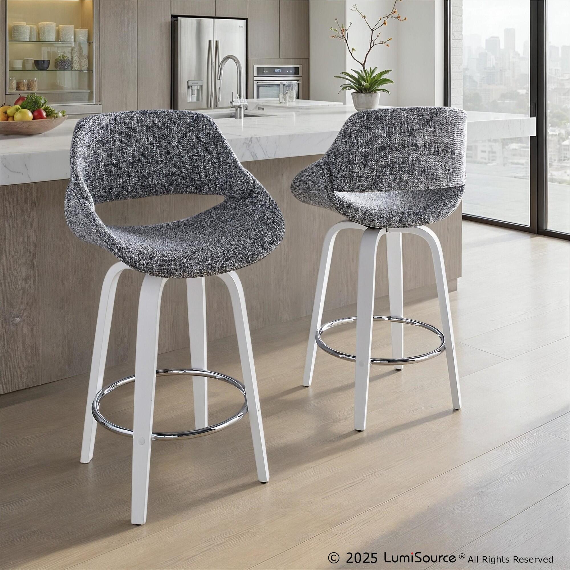 LumiSource Fabrico Counter Height Bar Stool (Set of 2), Light Gray/White, large