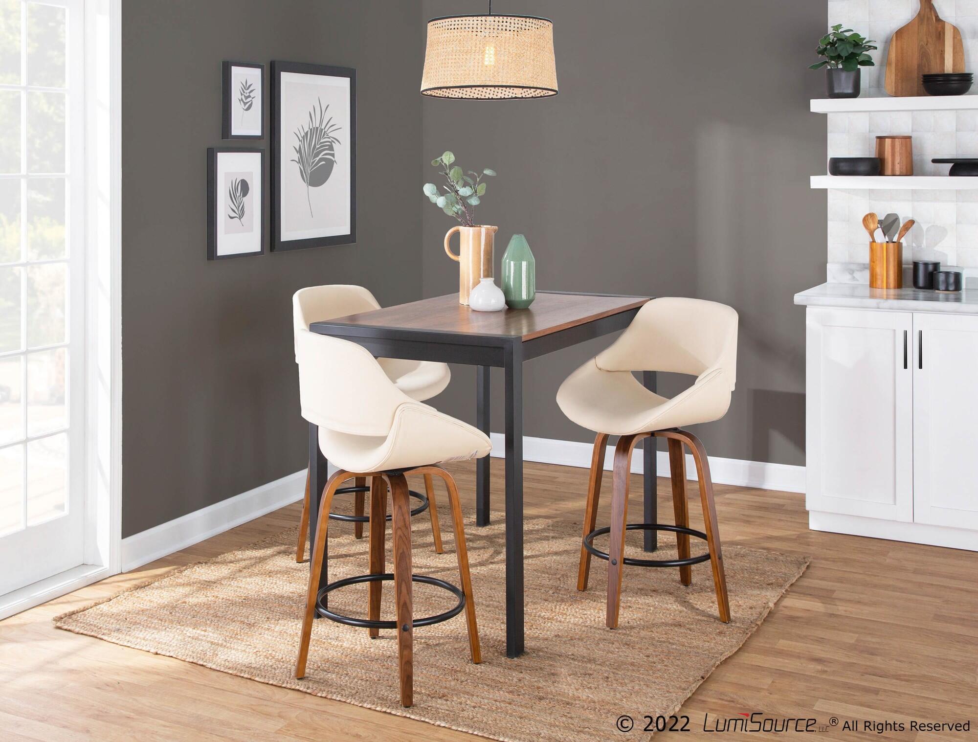 LumiSource Fabrico Solid Counter Height Bar Stool (Set of 2), Cream/Brown, rollover