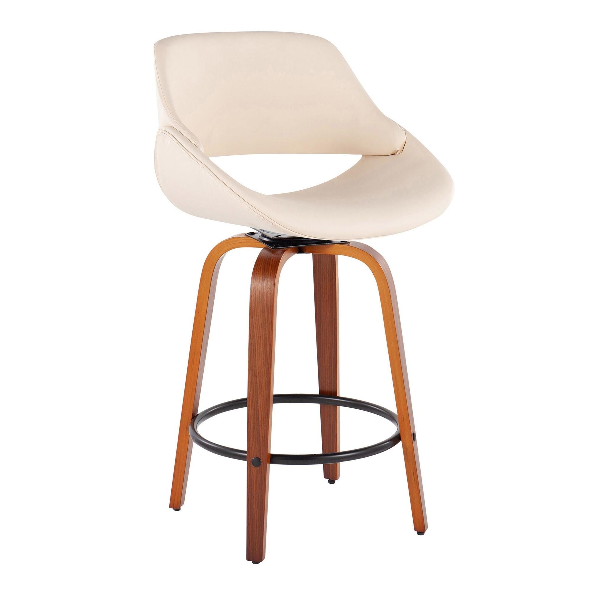 LumiSource Fabrico Solid Counter Height Bar Stool (Set of 2), Cream/Brown, large