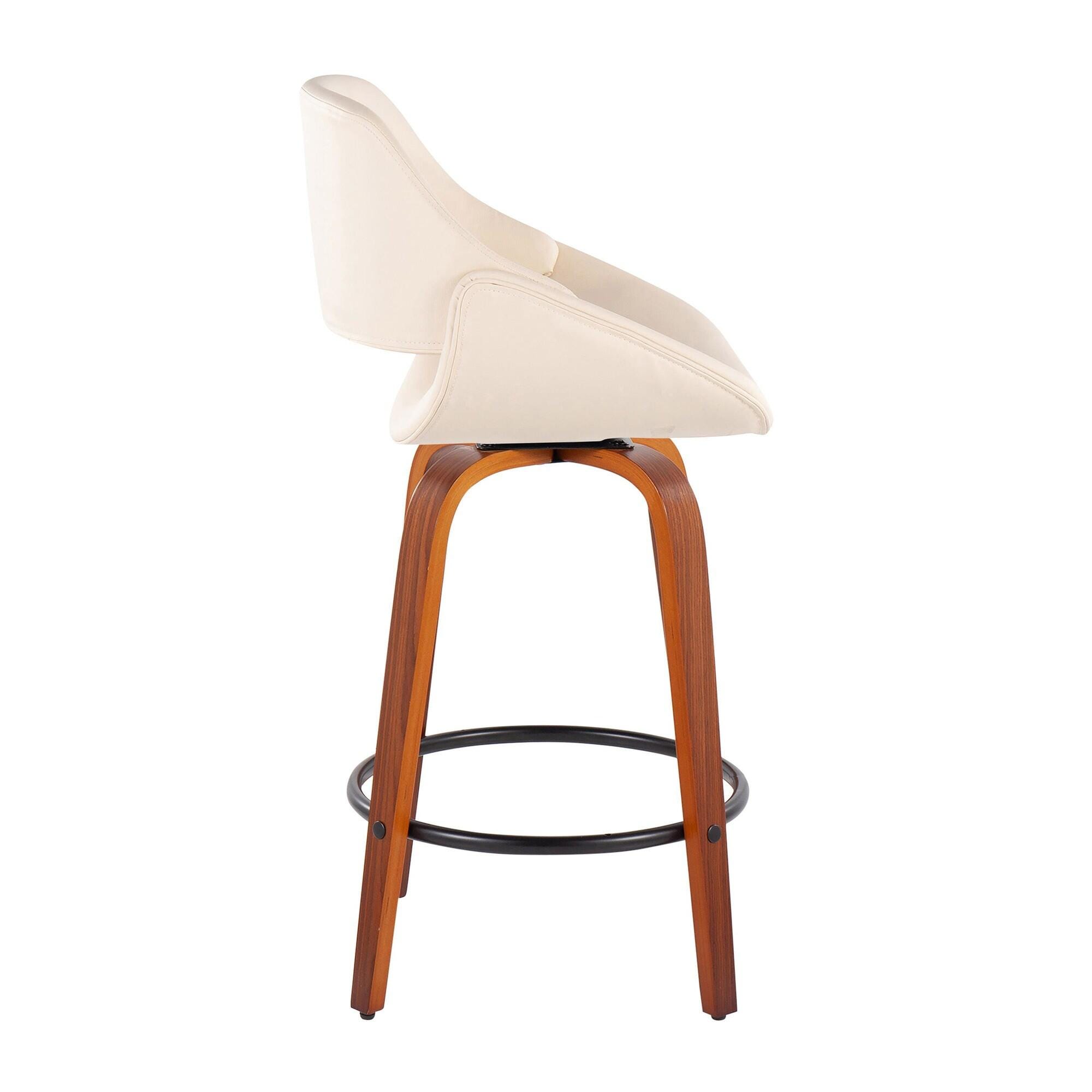 LumiSource Fabrico Solid Counter Height Bar Stool (Set of 2), Cream/Brown, large