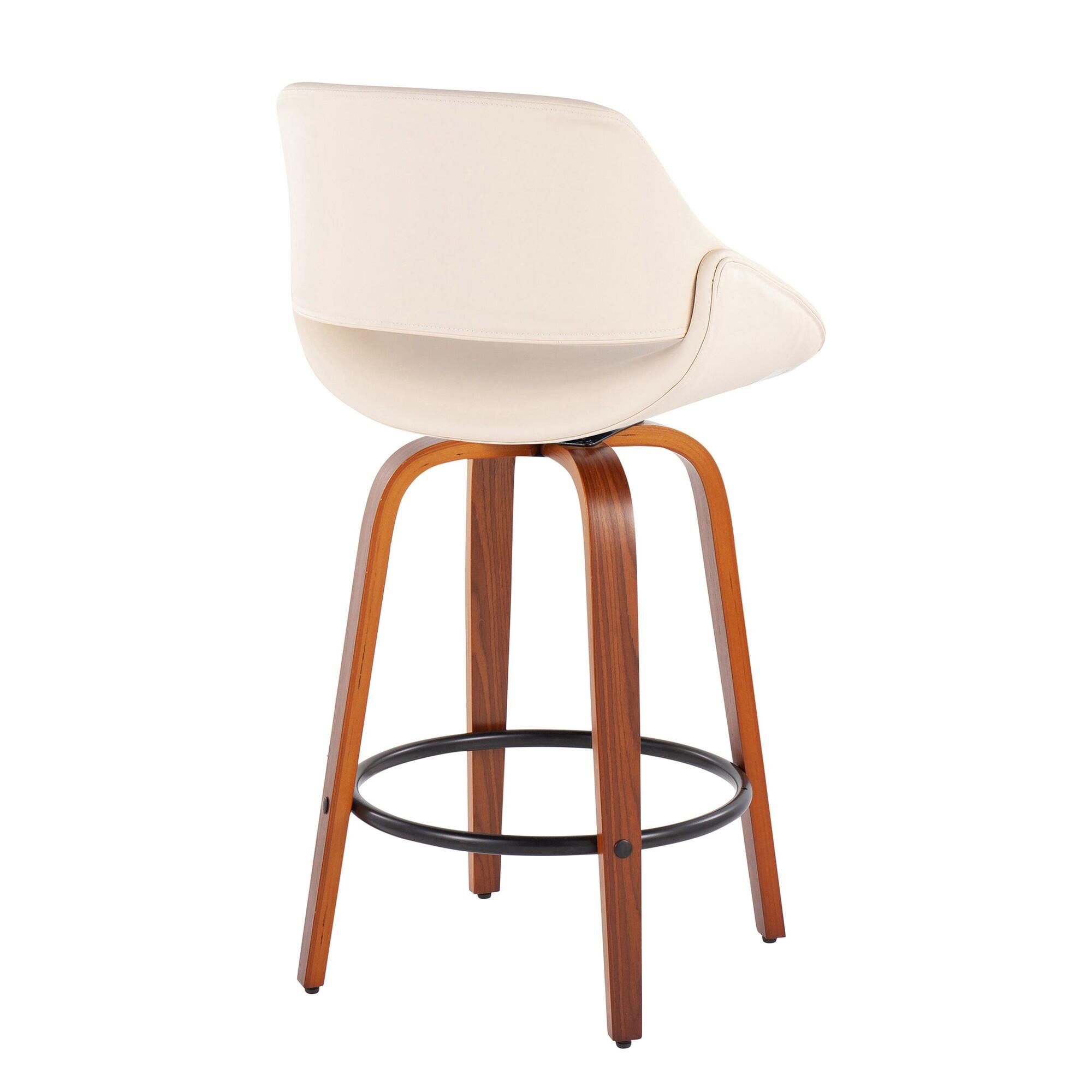 LumiSource Fabrico Solid Counter Height Bar Stool (Set of 2), Cream/Brown, large