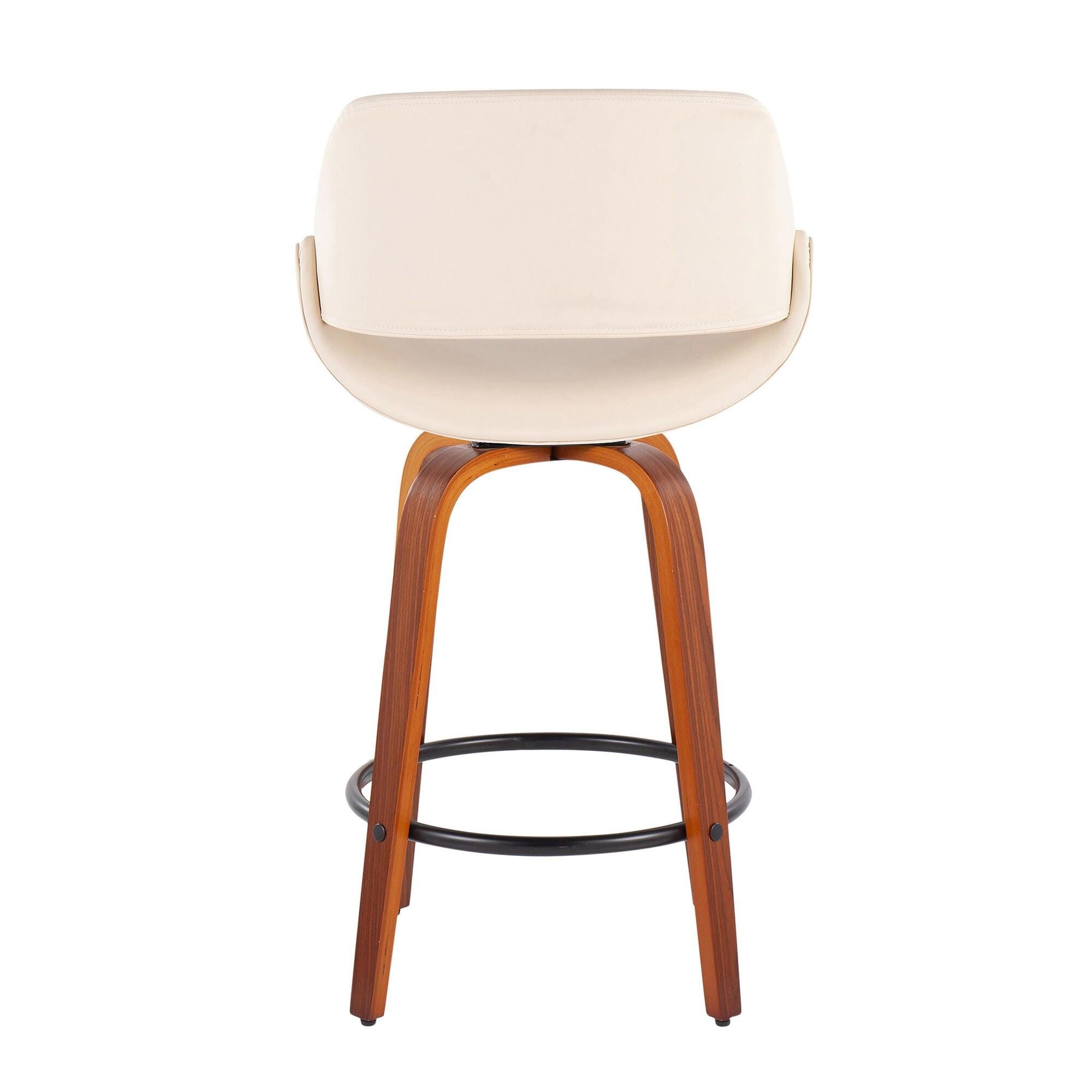 LumiSource Fabrico Solid Counter Height Bar Stool (Set of 2), Cream/Brown, large