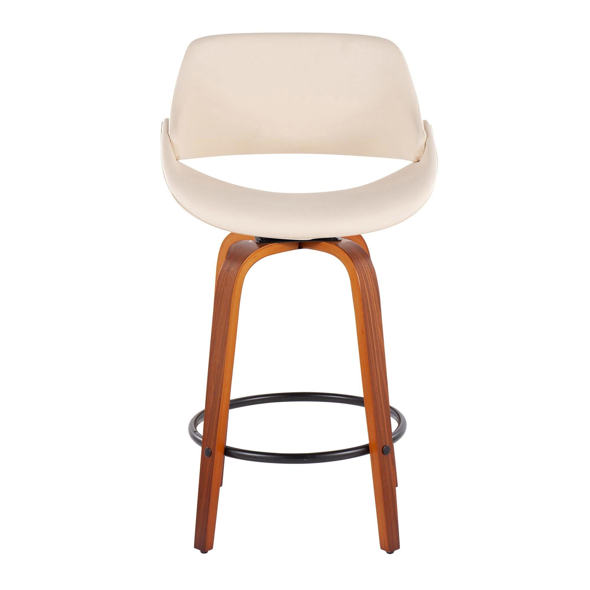 LumiSource Fabrico Solid Counter Height Bar Stool (Set of 2), Cream/Brown, large