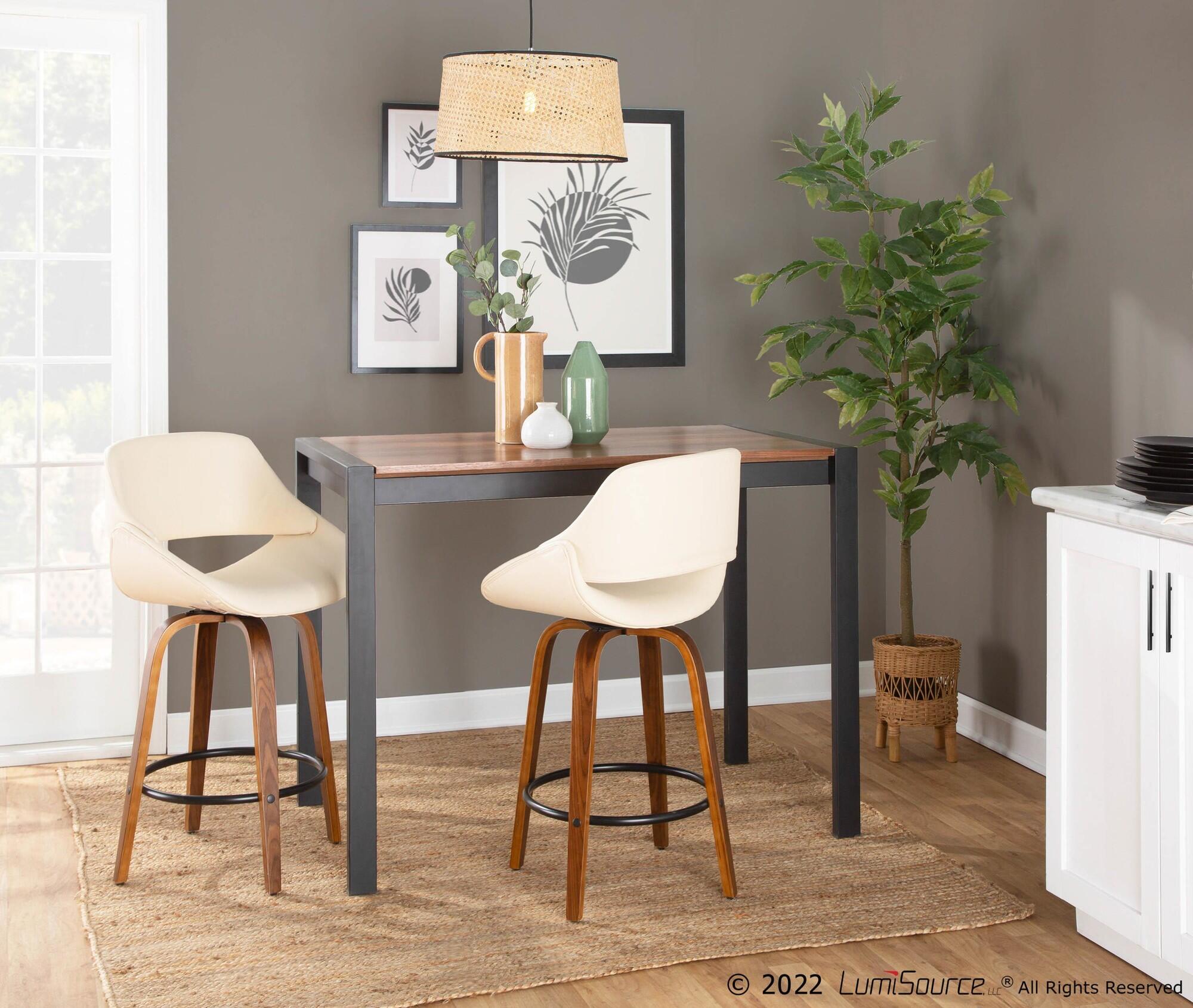 LumiSource Fabrico Solid Counter Height Bar Stool (Set of 2), Cream/Brown, large