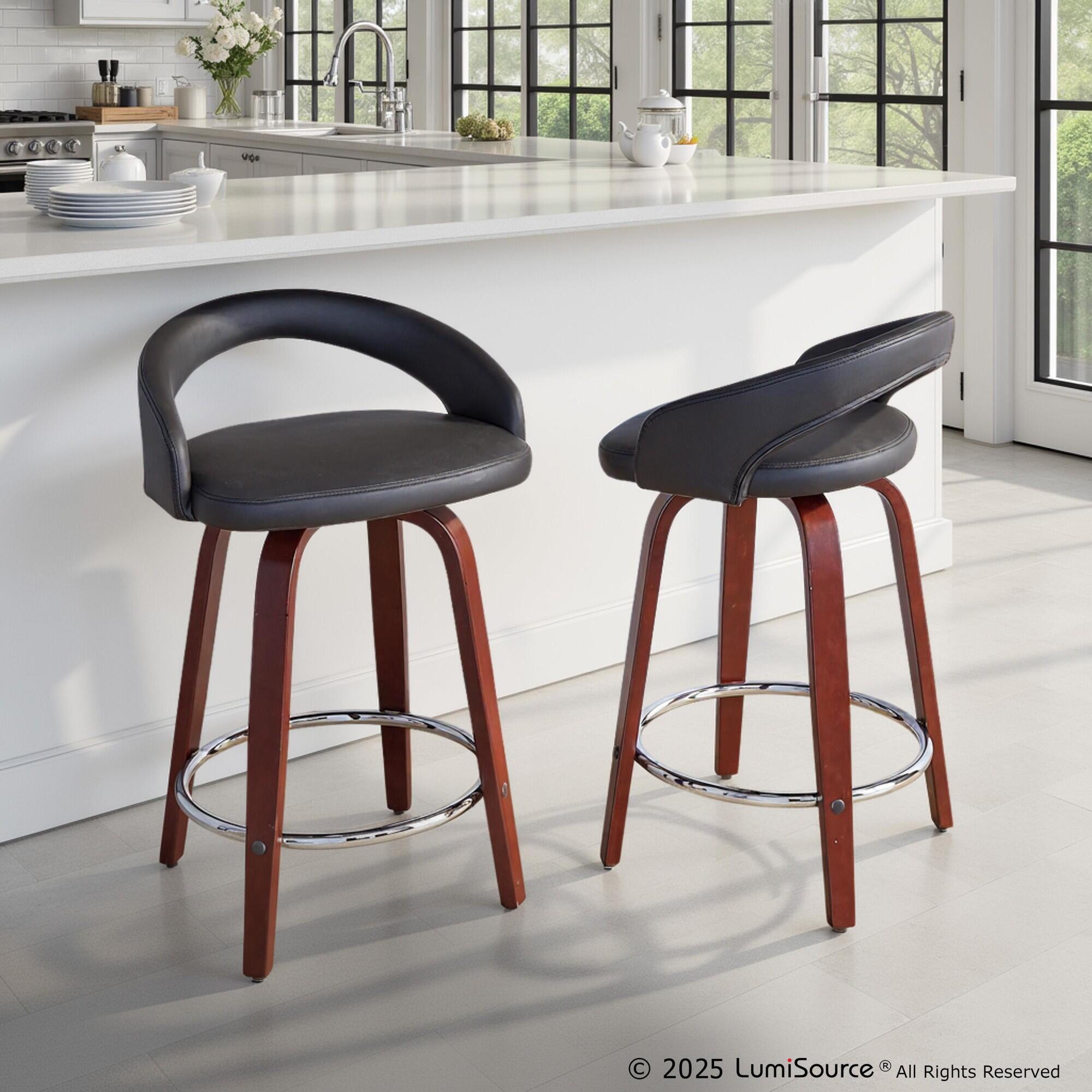 LumiSource Grotto Solid Counter Height Bar Stool (Set of 2), Black/Mahogany, rollover