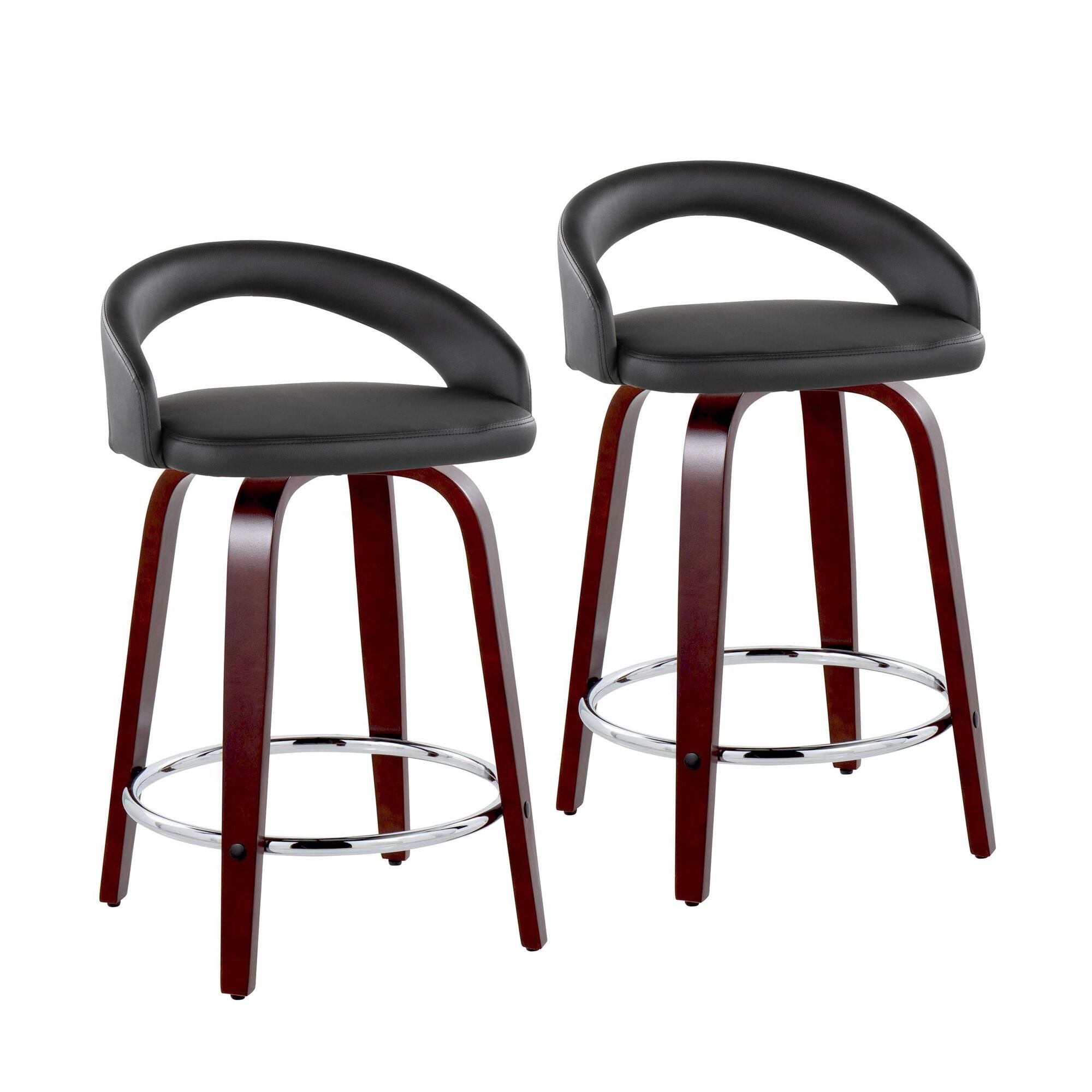 LumiSource Grotto Solid Counter Height Bar Stool (Set of 2), Black/Mahogany, large