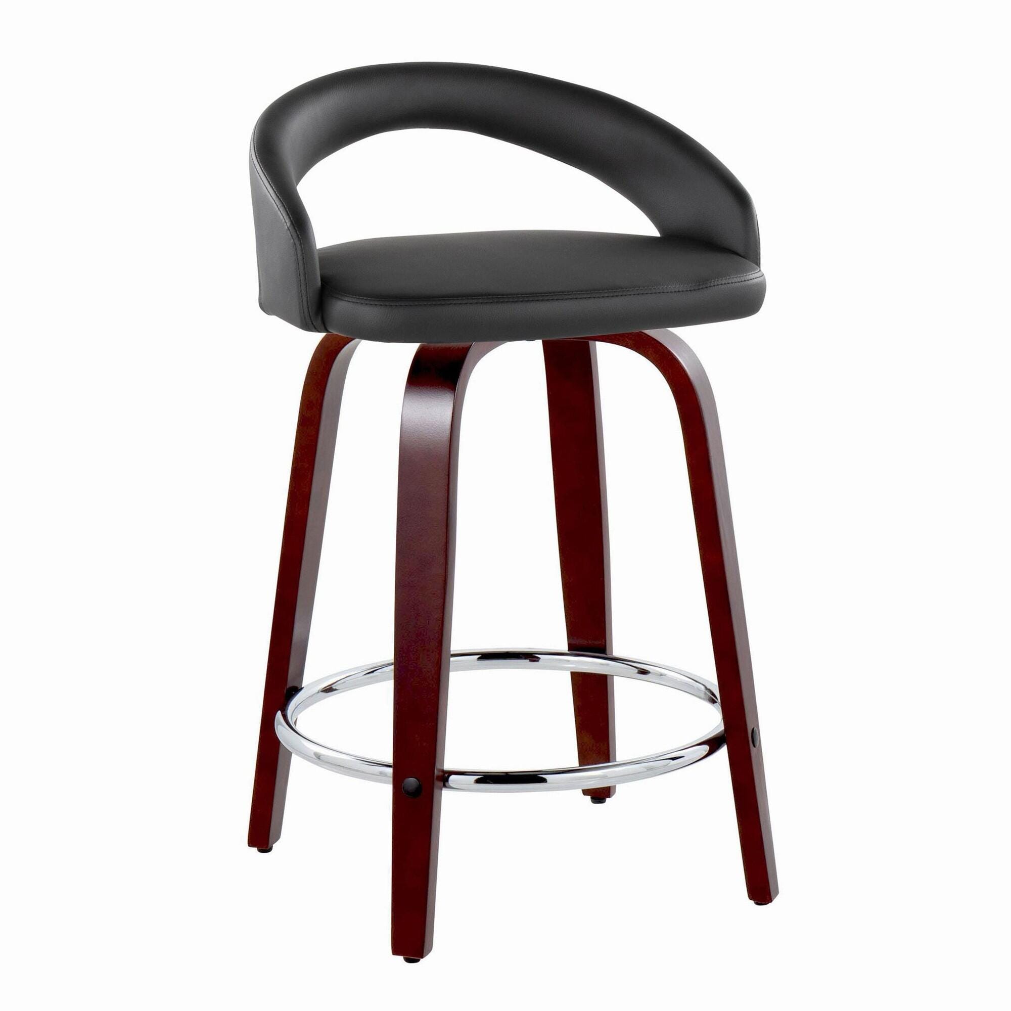LumiSource Grotto Solid Counter Height Bar Stool (Set of 2), Black/Mahogany, large