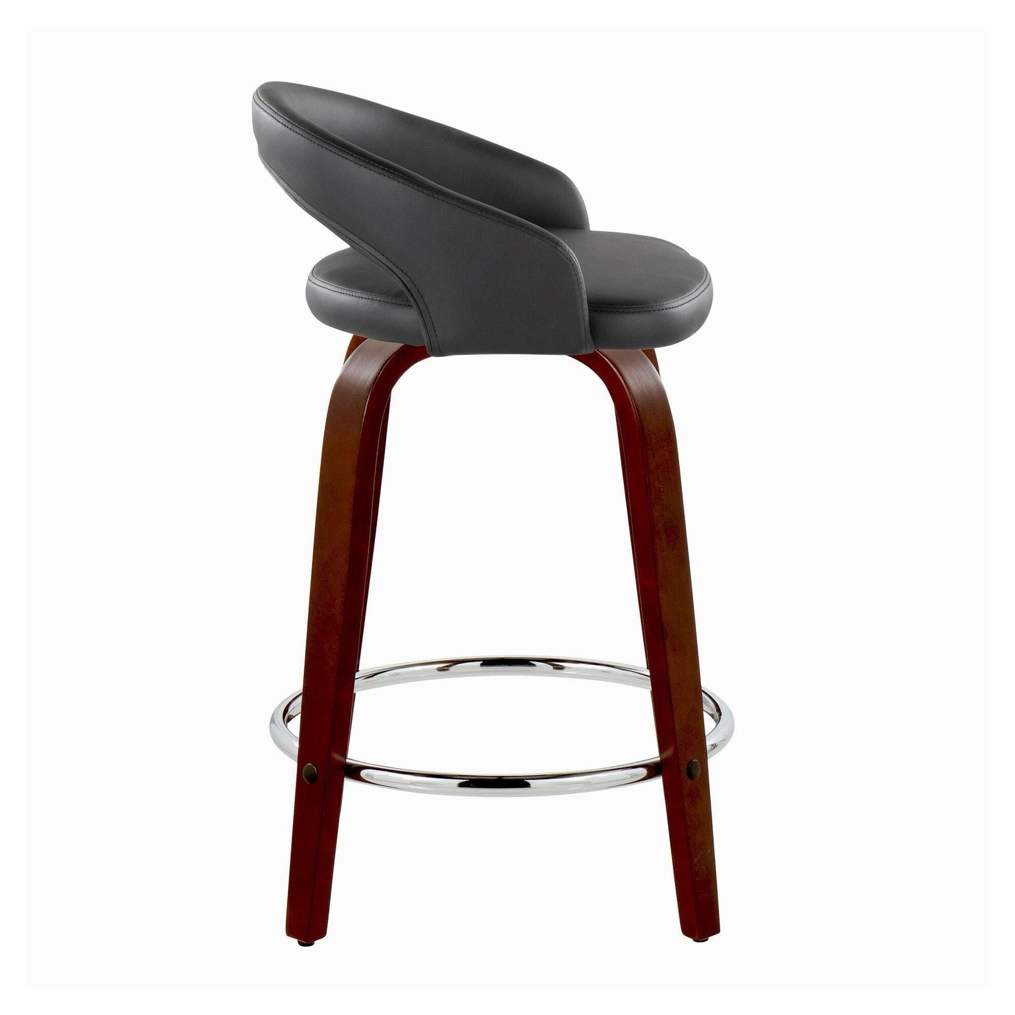 LumiSource Grotto Solid Counter Height Bar Stool (Set of 2), Black/Mahogany, large