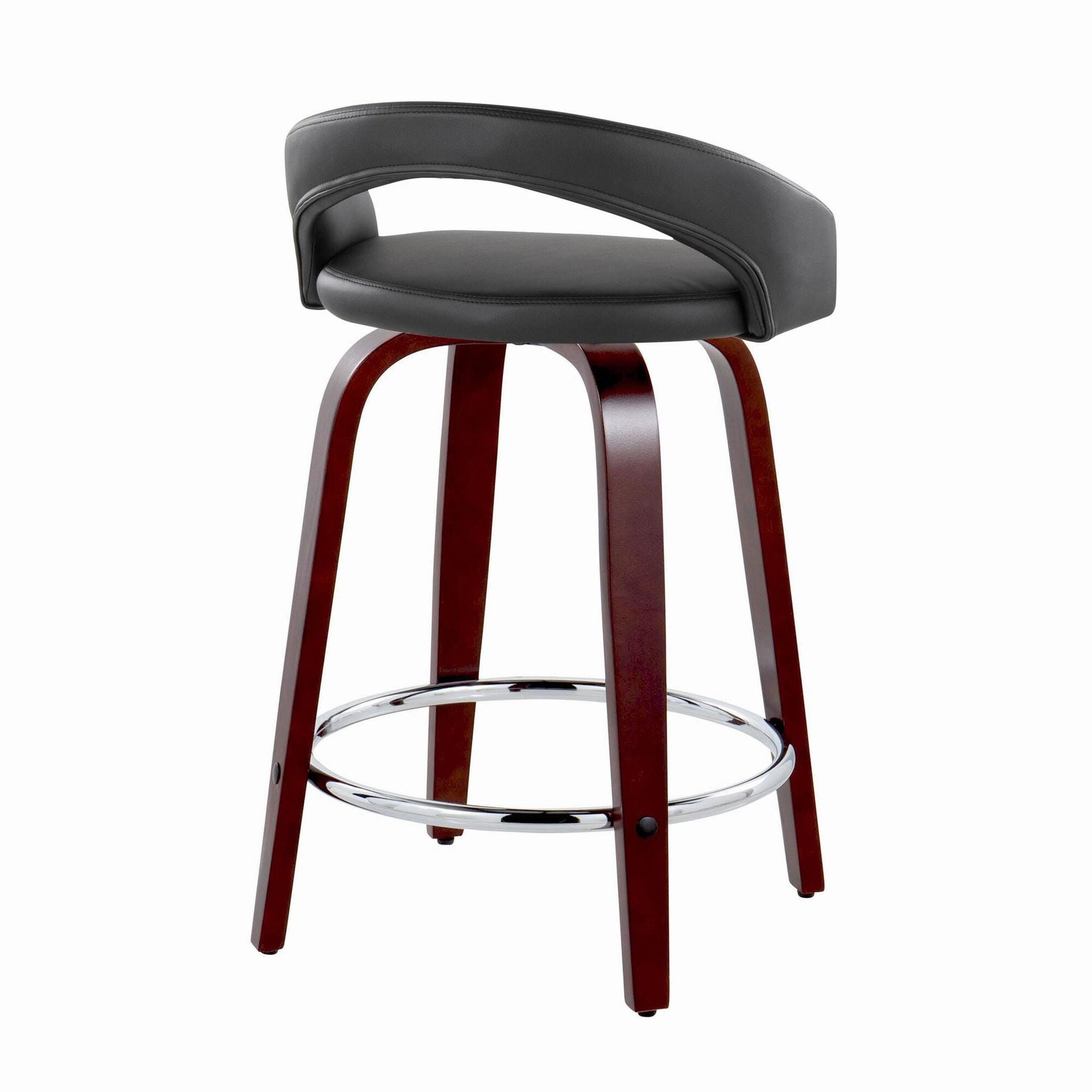 LumiSource Grotto Solid Counter Height Bar Stool (Set of 2), Black/Mahogany, large
