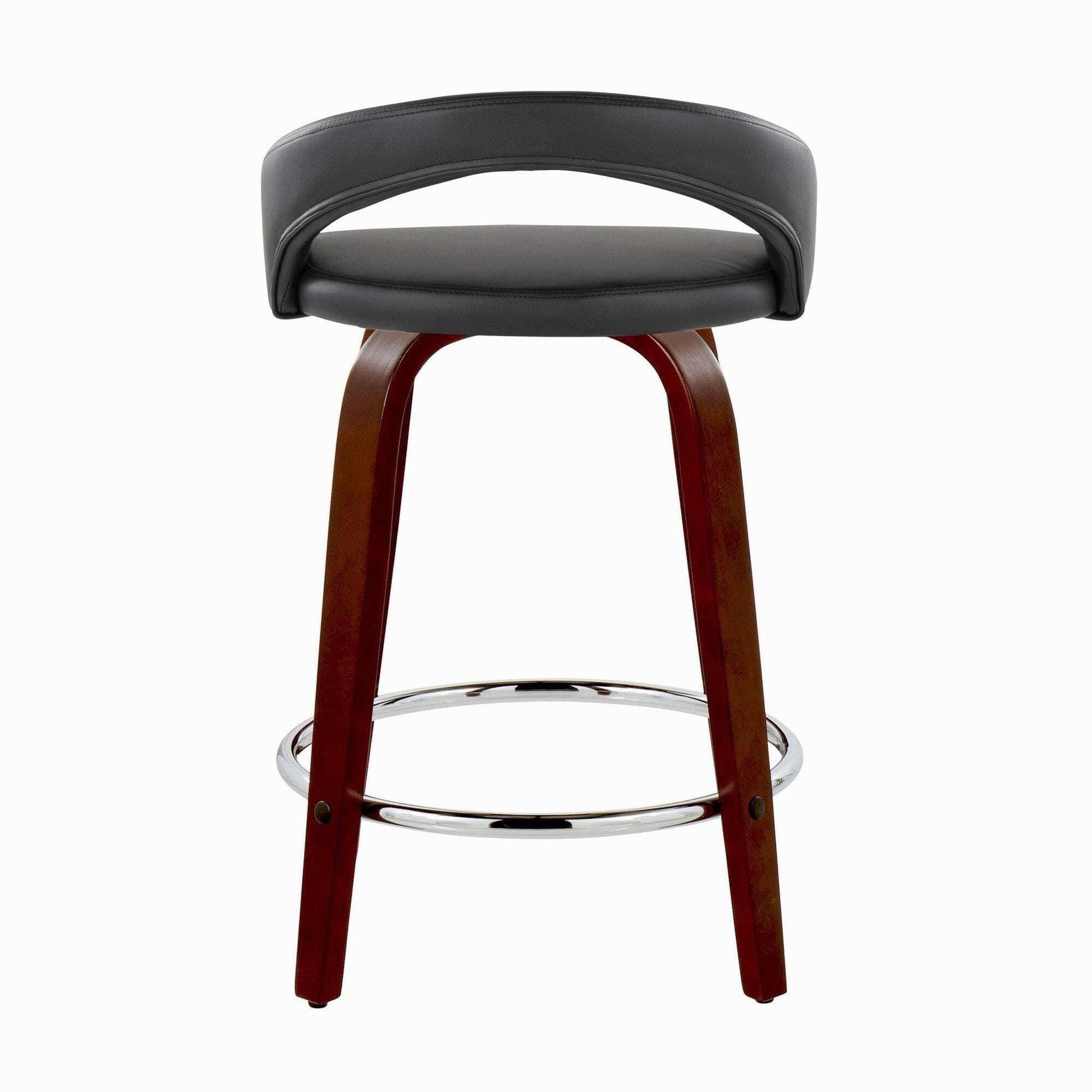 LumiSource Grotto Solid Counter Height Bar Stool (Set of 2), Black/Mahogany, large