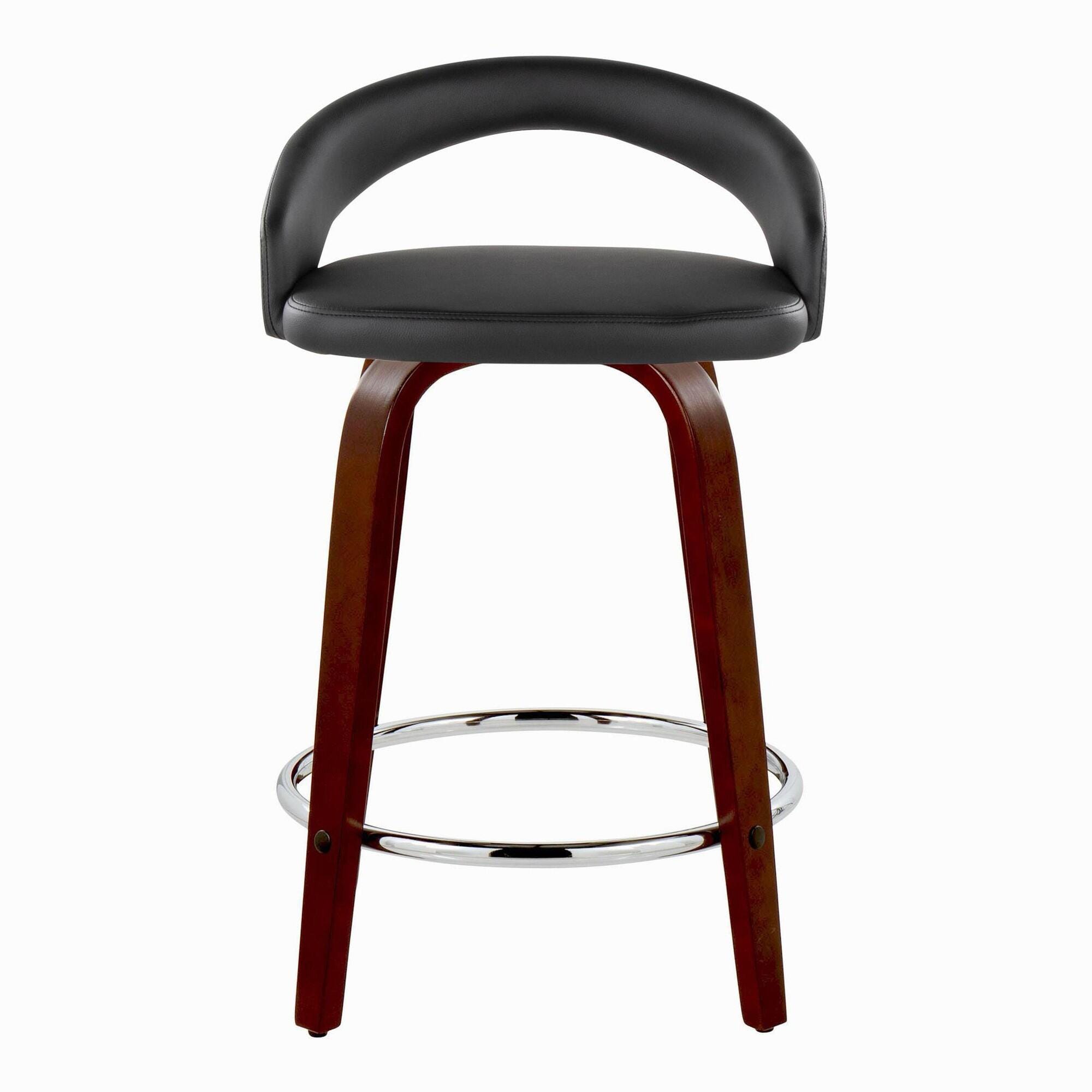 LumiSource Grotto Solid Counter Height Bar Stool (Set of 2), Black/Mahogany, large