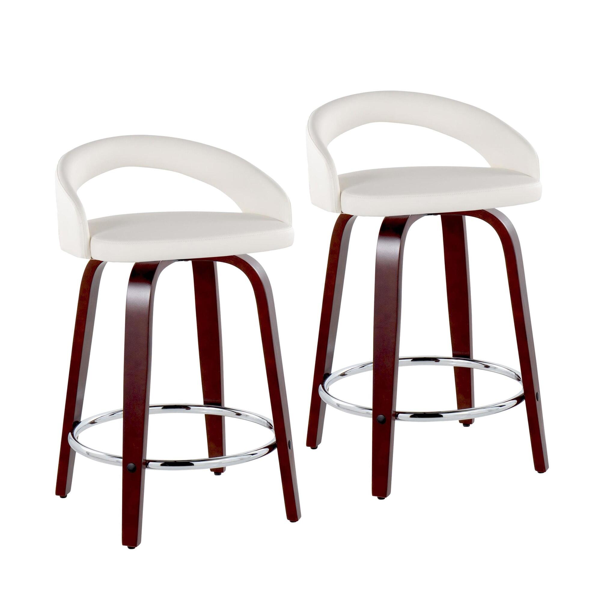 LumiSource Grotto Solid Counter Height Bar Stool (Set of 2), White/Mahogany, large