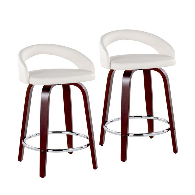 LumiSource Grotto Solid Counter Height Bar Stool (Set of 2), White/Mahogany