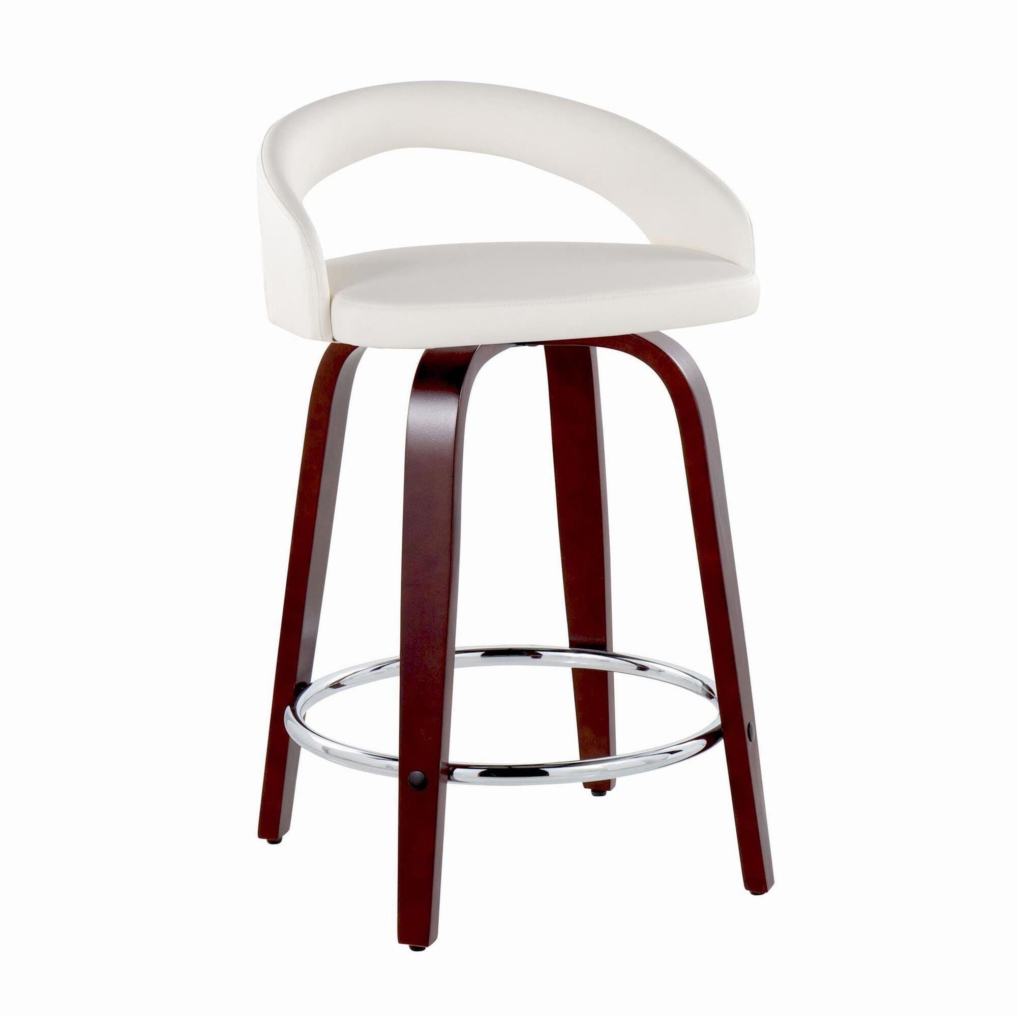 LumiSource Grotto Solid Counter Height Bar Stool (Set of 2), White/Mahogany, large