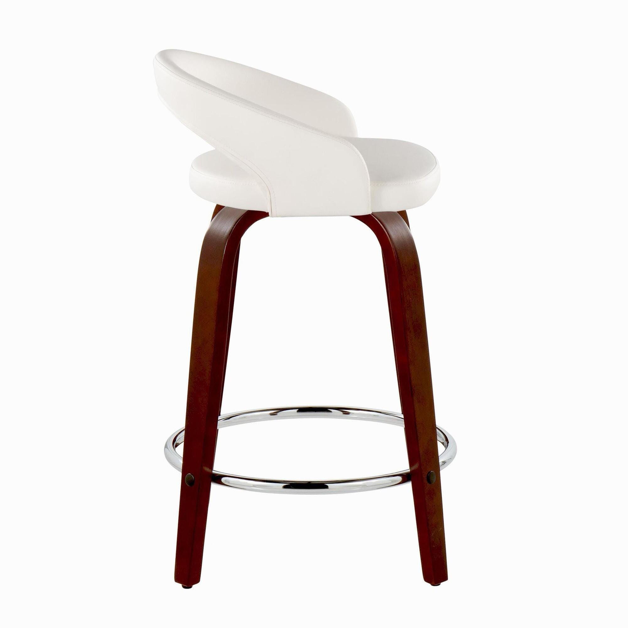 LumiSource Grotto Solid Counter Height Bar Stool (Set of 2), White/Mahogany, large