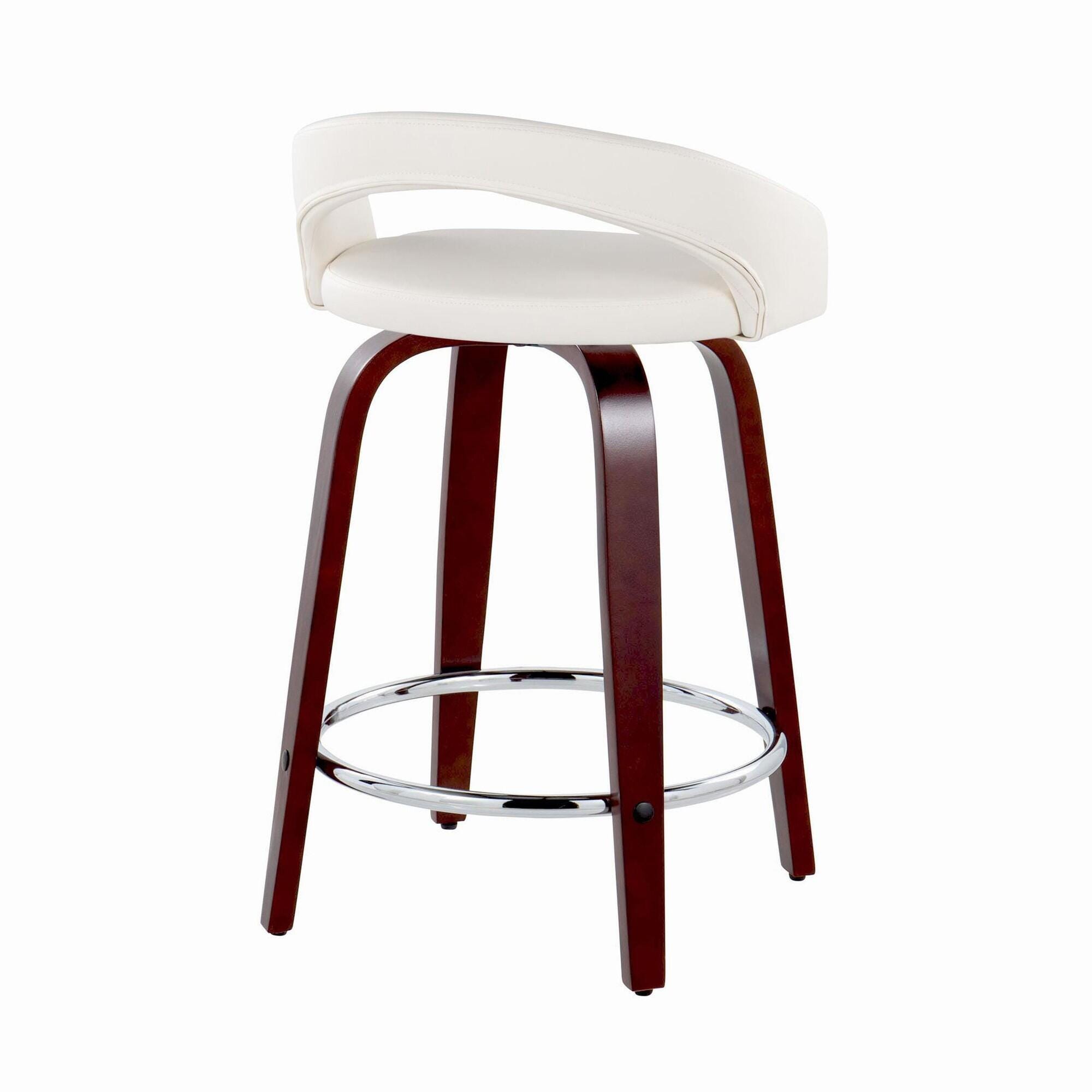 LumiSource Grotto Solid Counter Height Bar Stool (Set of 2), White/Mahogany, large