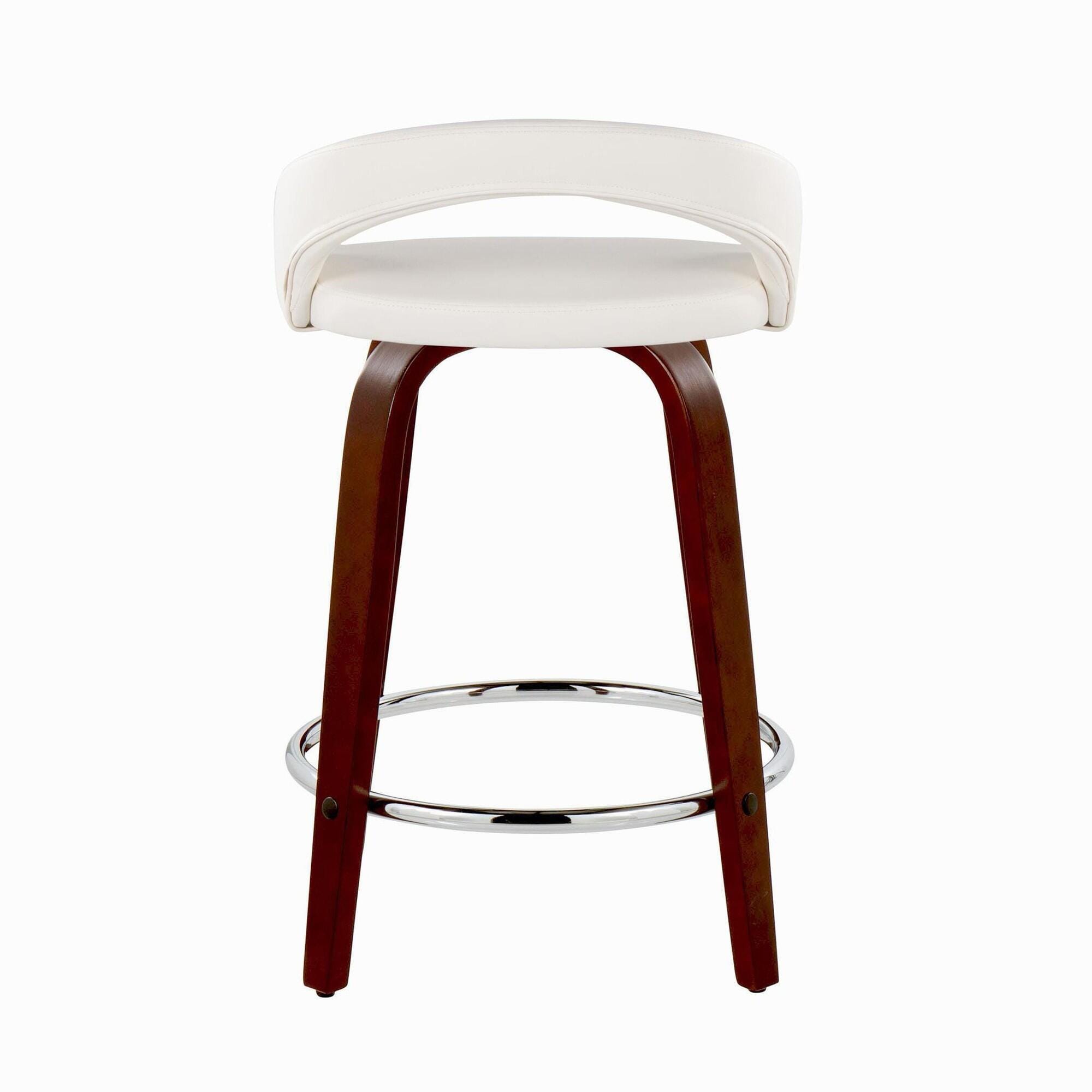 LumiSource Grotto Solid Counter Height Bar Stool (Set of 2), White/Mahogany, large