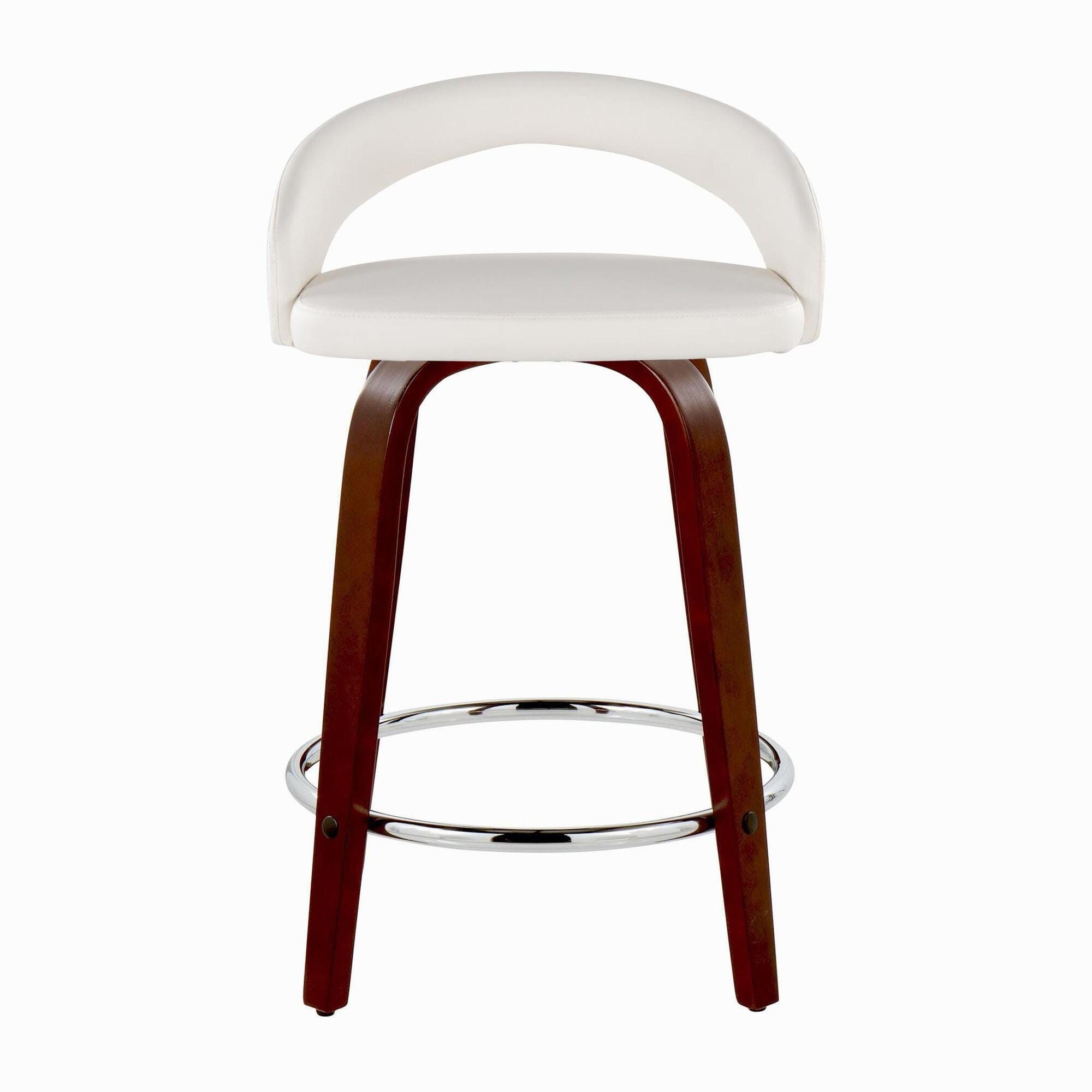 LumiSource Grotto Solid Counter Height Bar Stool (Set of 2), White/Mahogany, large