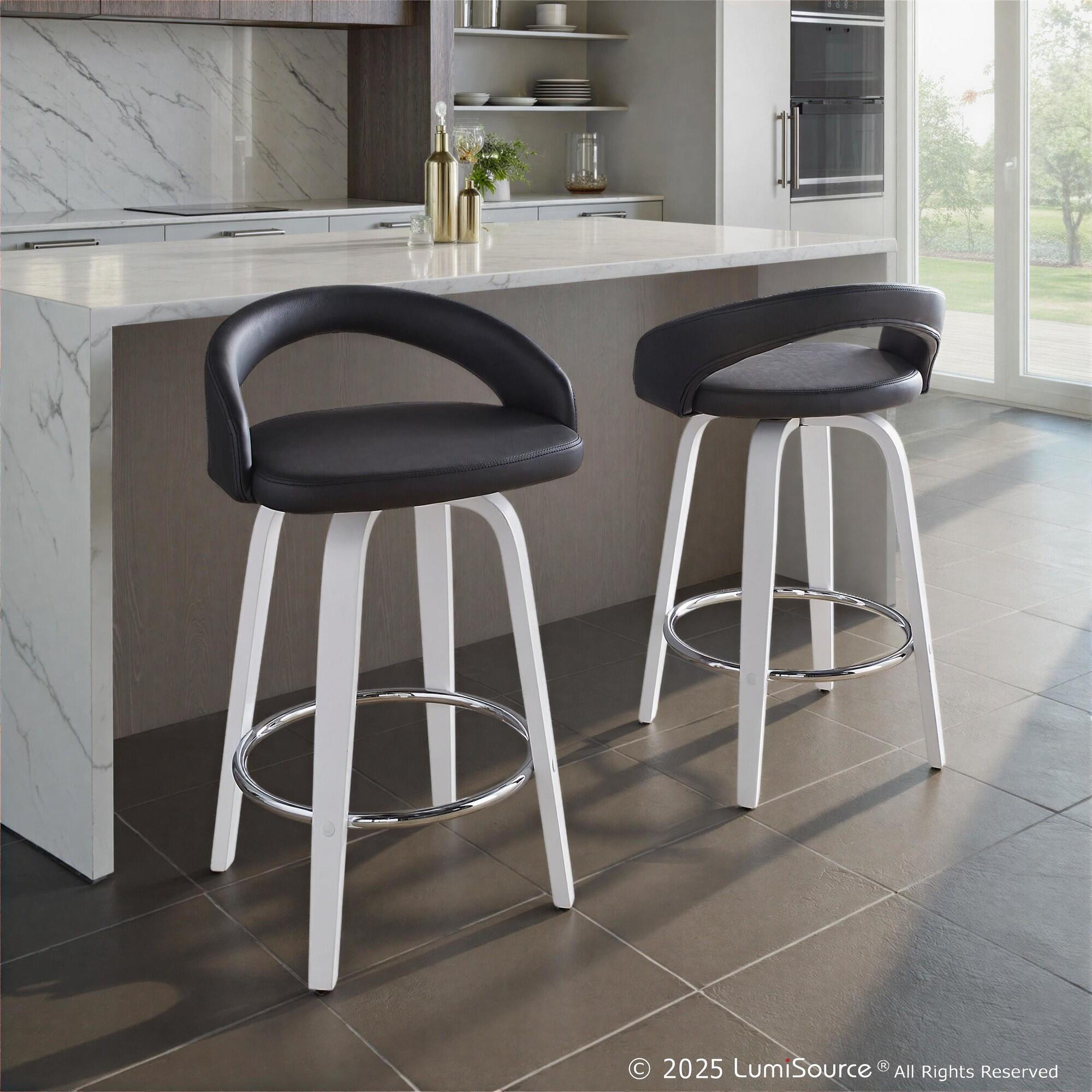 LumiSource Grotto Swivel Counter Height Bar Stool (Set of 2), Black/White, rollover