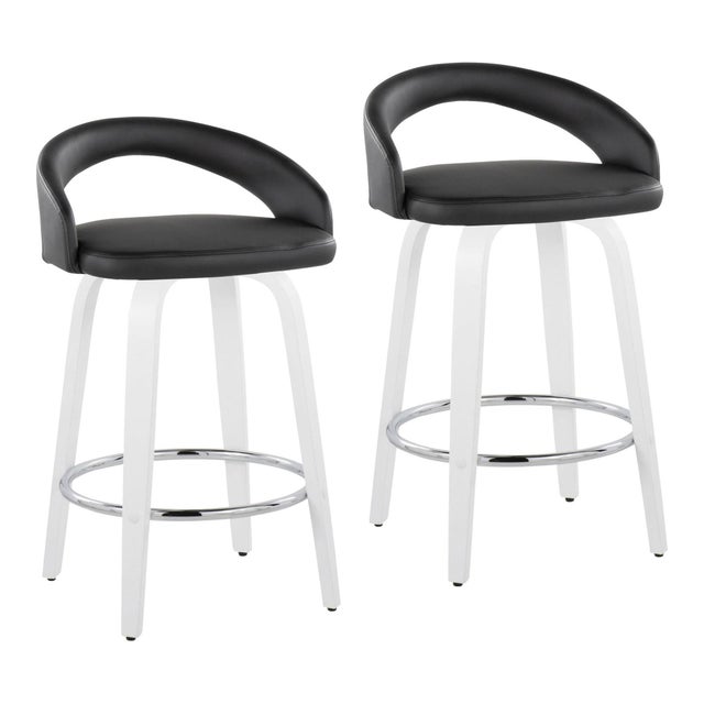 LumiSource Grotto Swivel Counter Height Bar Stool (Set of 2), Black/White